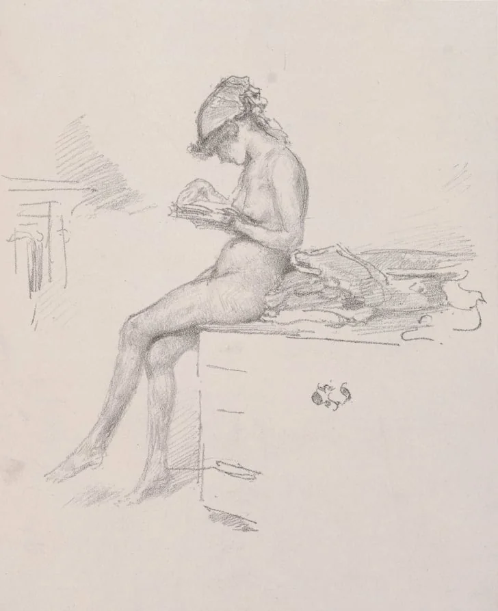 The Little Nude Model Reading, by James McNeill Whistler, 1890