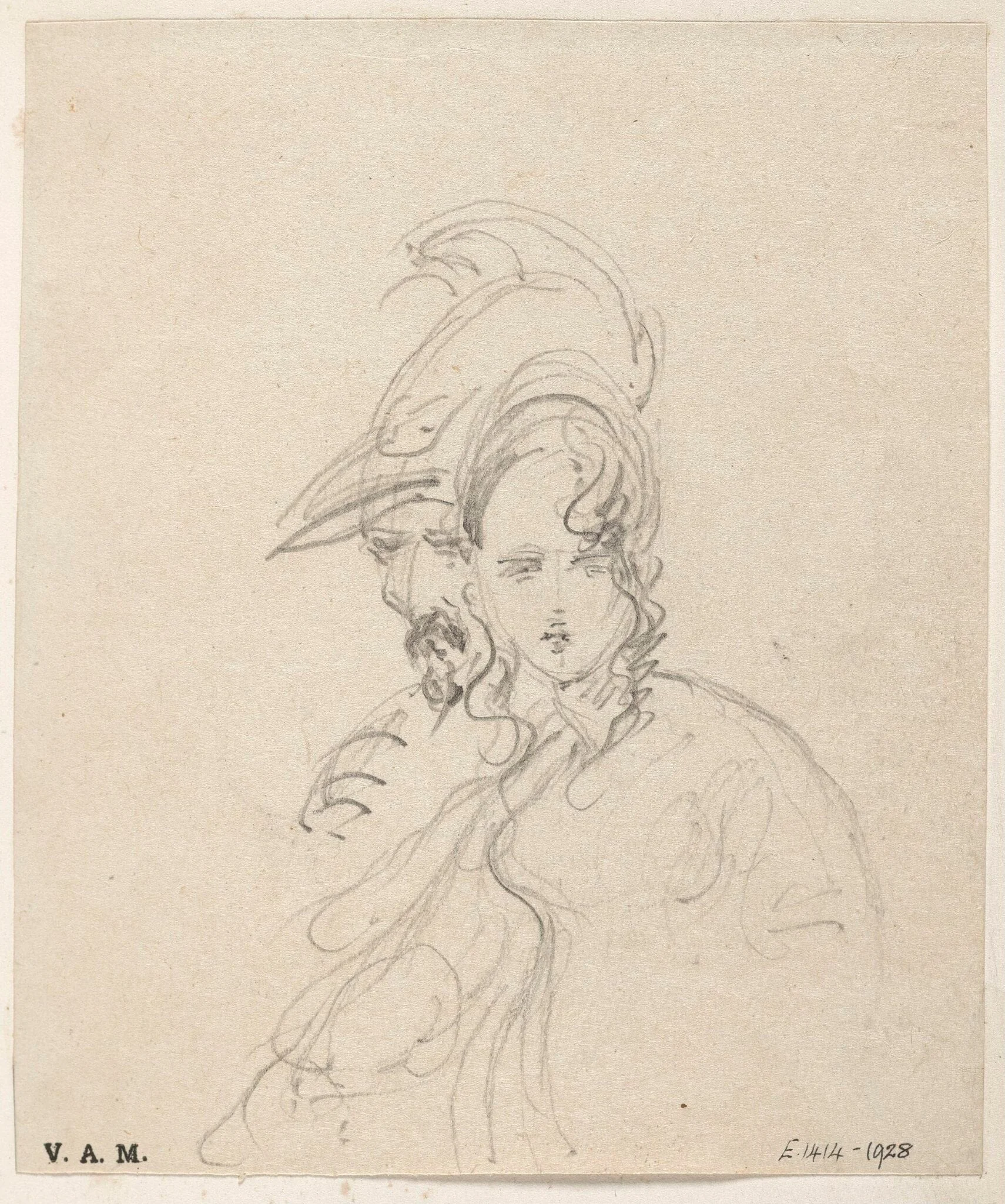 A Western woman and a bearded man in a helmet, by George Chinnery, 19