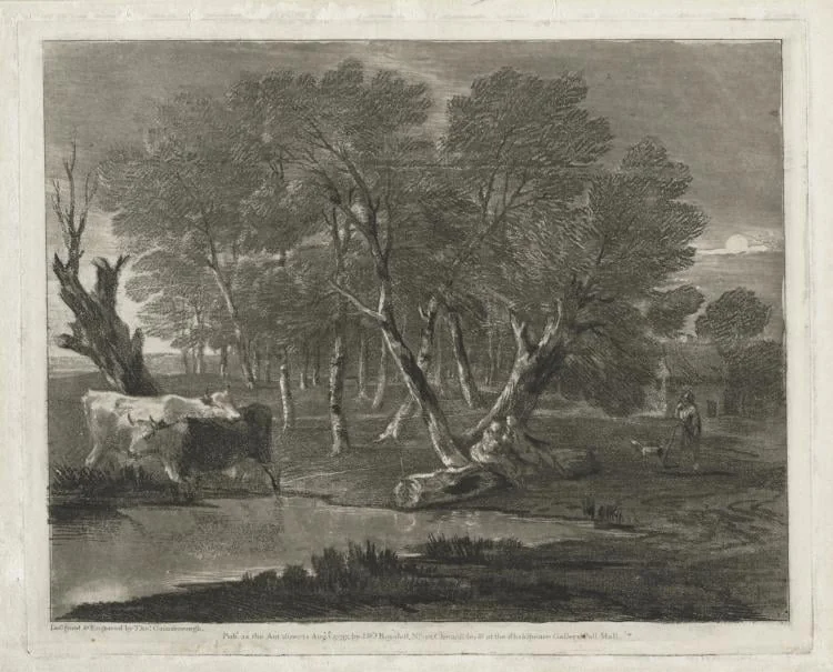 Wooded Landscape with Cows beside a Pool, Figures and Cottage, by Thomas Gainsborough, 1797