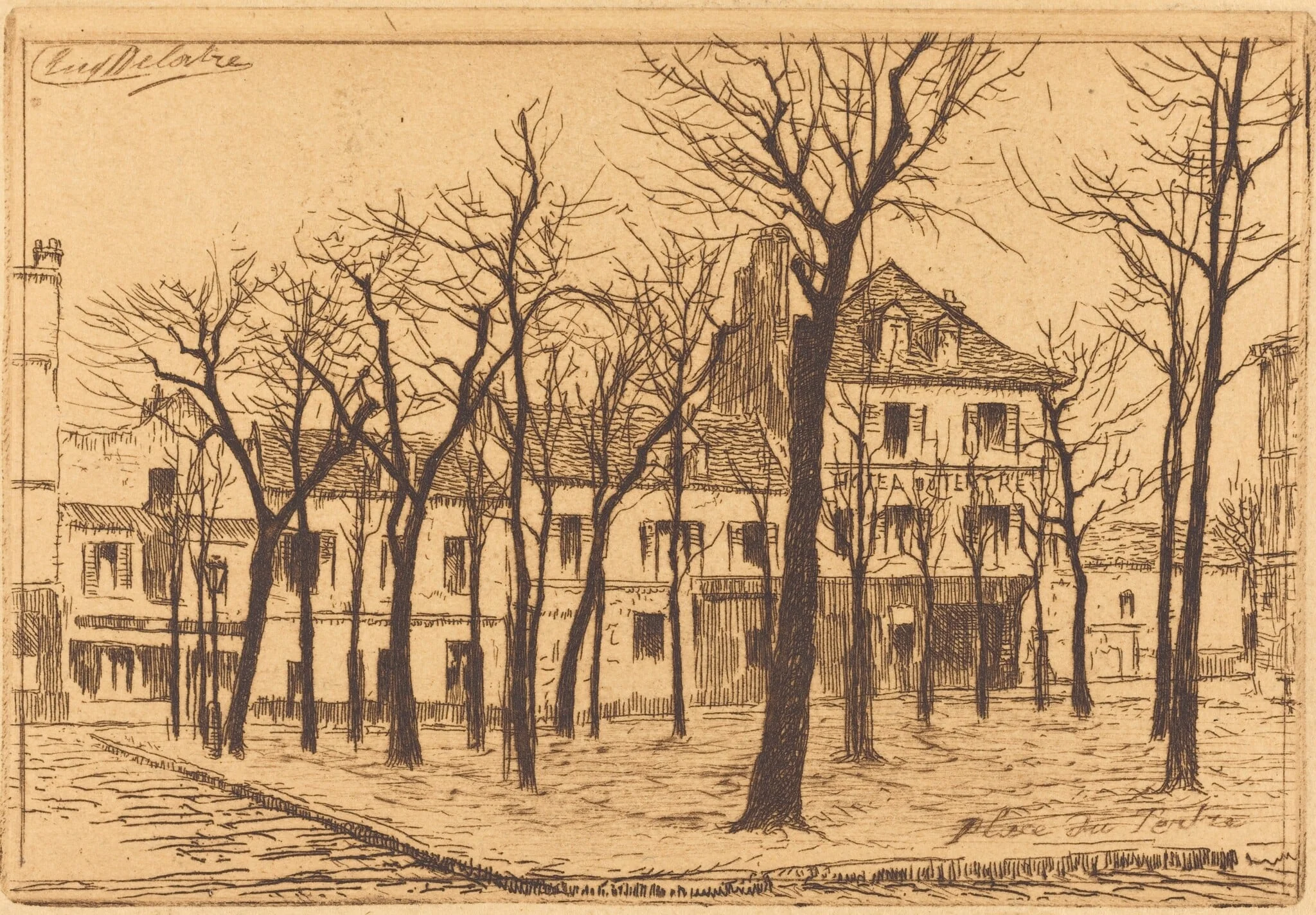 Place du Tertre, by Auguste Delâtre, ink, 1864
