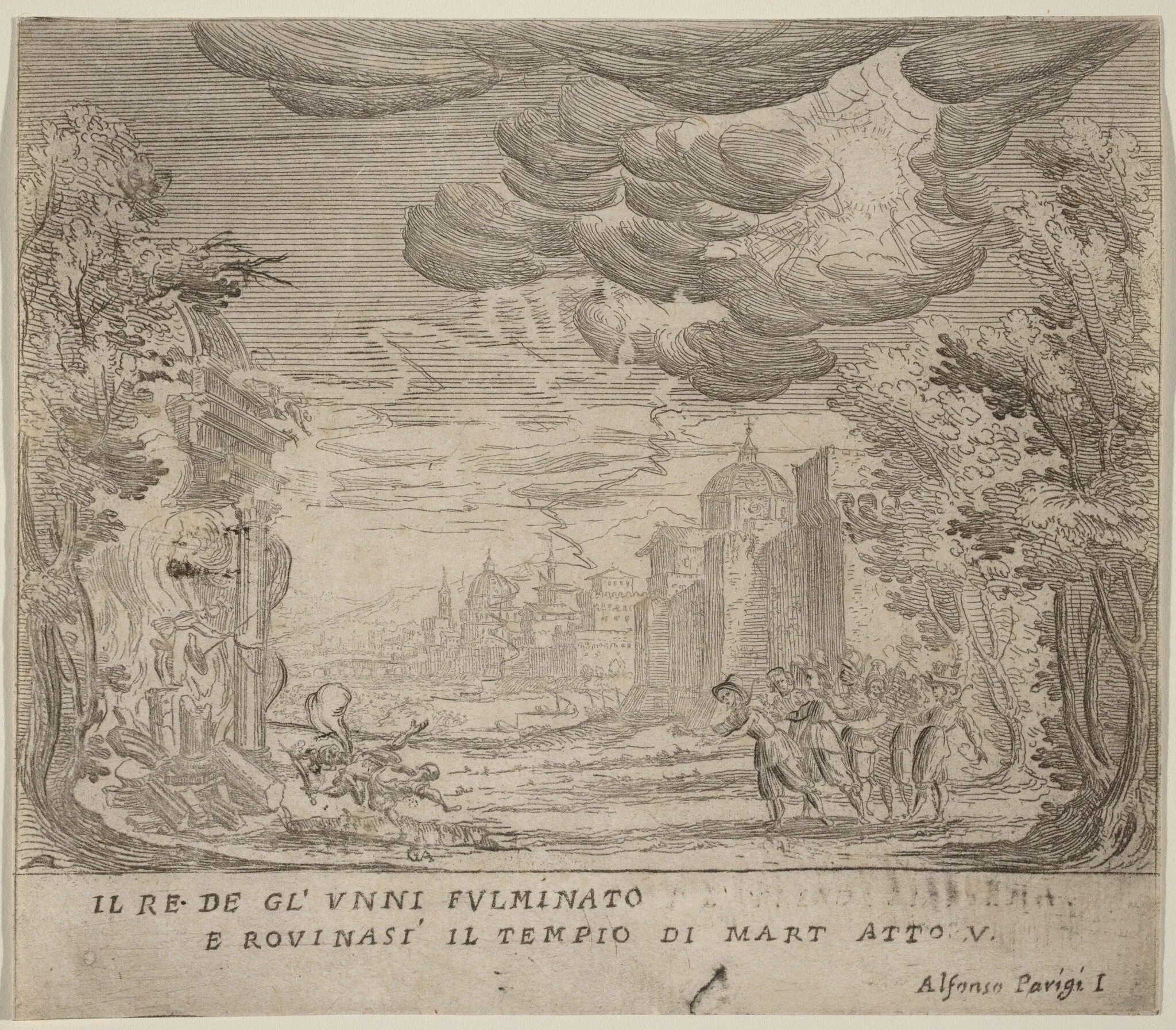 The Striking of the King of the Huns and the Collapse of the Rule of Mart, by Alfonso Parigi II, ink, 1631