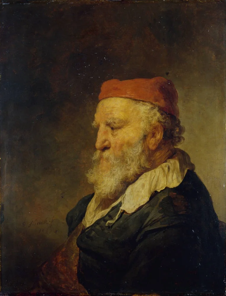 Old man with a red cap, by Govert Flinck, oil, 1639