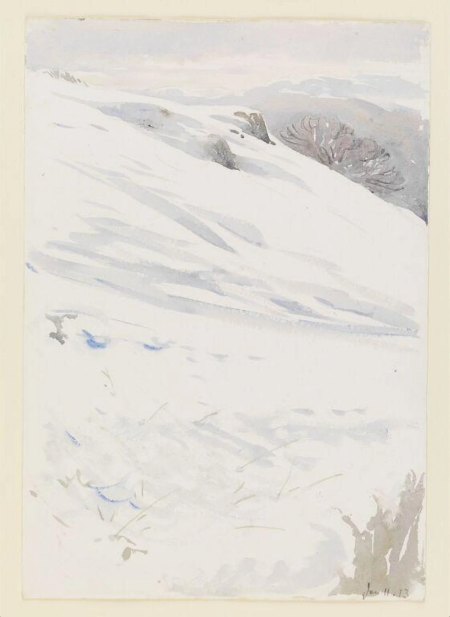 Snowy hillside, by Beatrix Potter, watercolor, 11