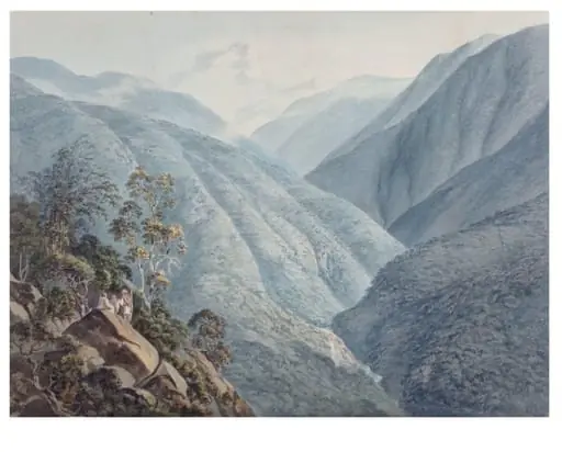 View from Murichon looking northward up the channel of the Teenchoo on the road to Tacissudon, Bhutan