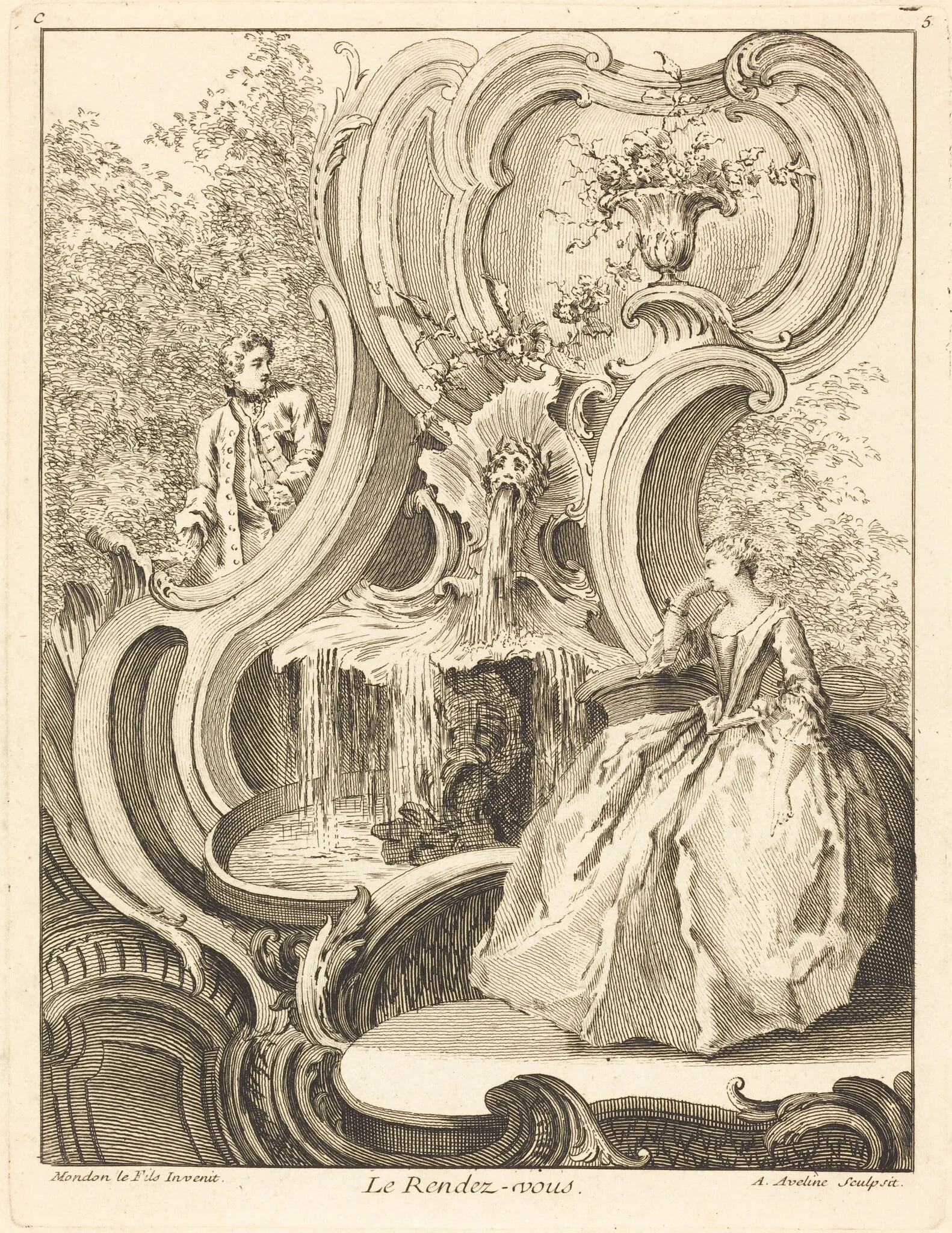 Le Rendez-vous, by Antoine Aveline, ink, 1736