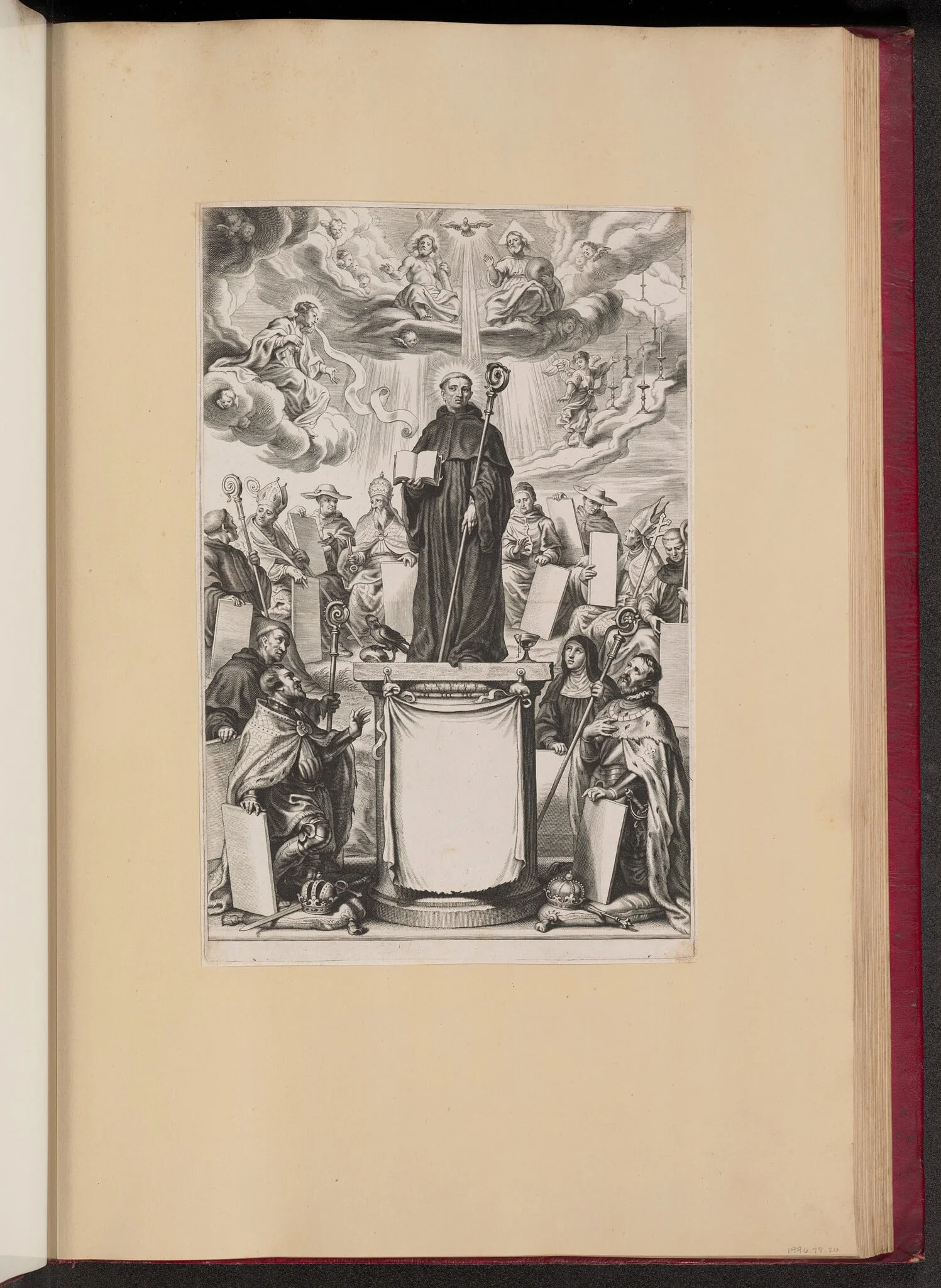 Title Page for Dommo Benedicto Haeftano's S. Benedictvs Illvstratvs, by Cornelis Galle II, ink, 1646