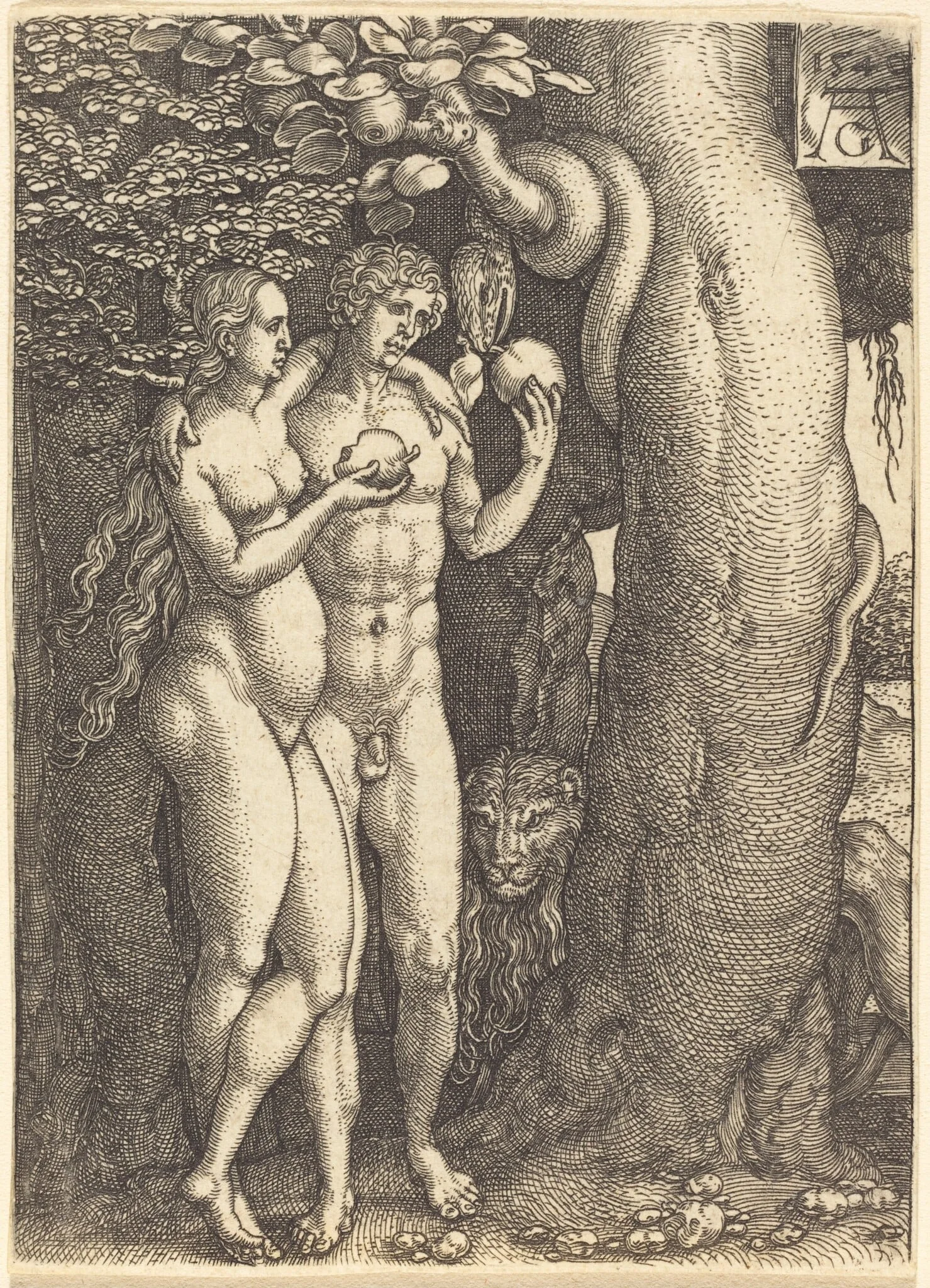 The Temptation by the Snake, by Heinrich Aldegrever, ink, 1540
