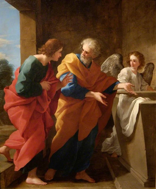 Saint John and Saint Peter at the Empty Tomb of Christ, by Giovanni Francesco Romanelli, unspecified, 1646