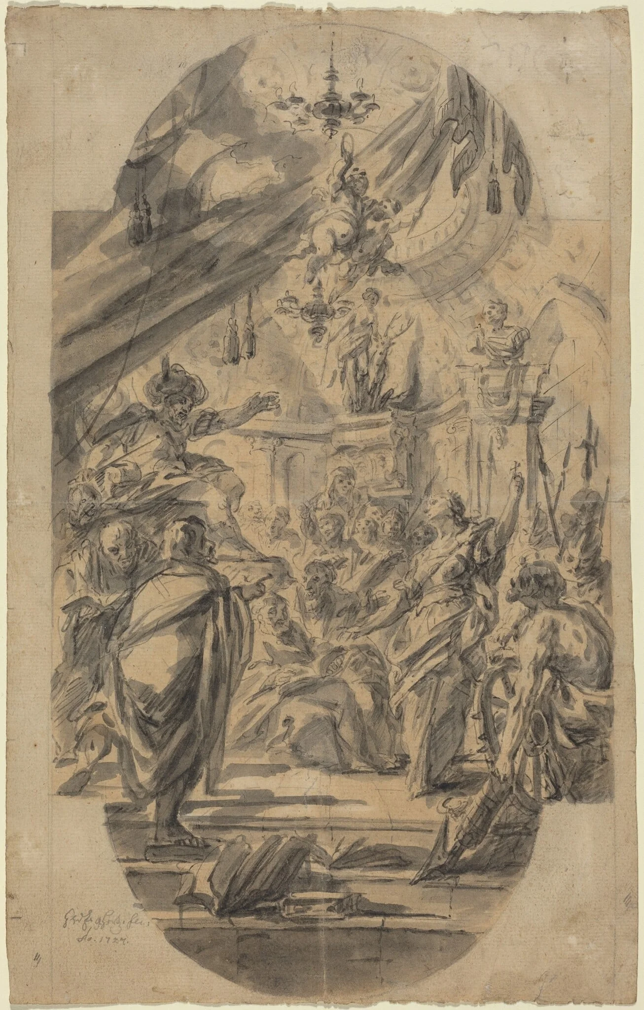 The Disputation of Saint Catherine of Alexandria, by Georg Wilhelm Neunhertz, ink, 1727