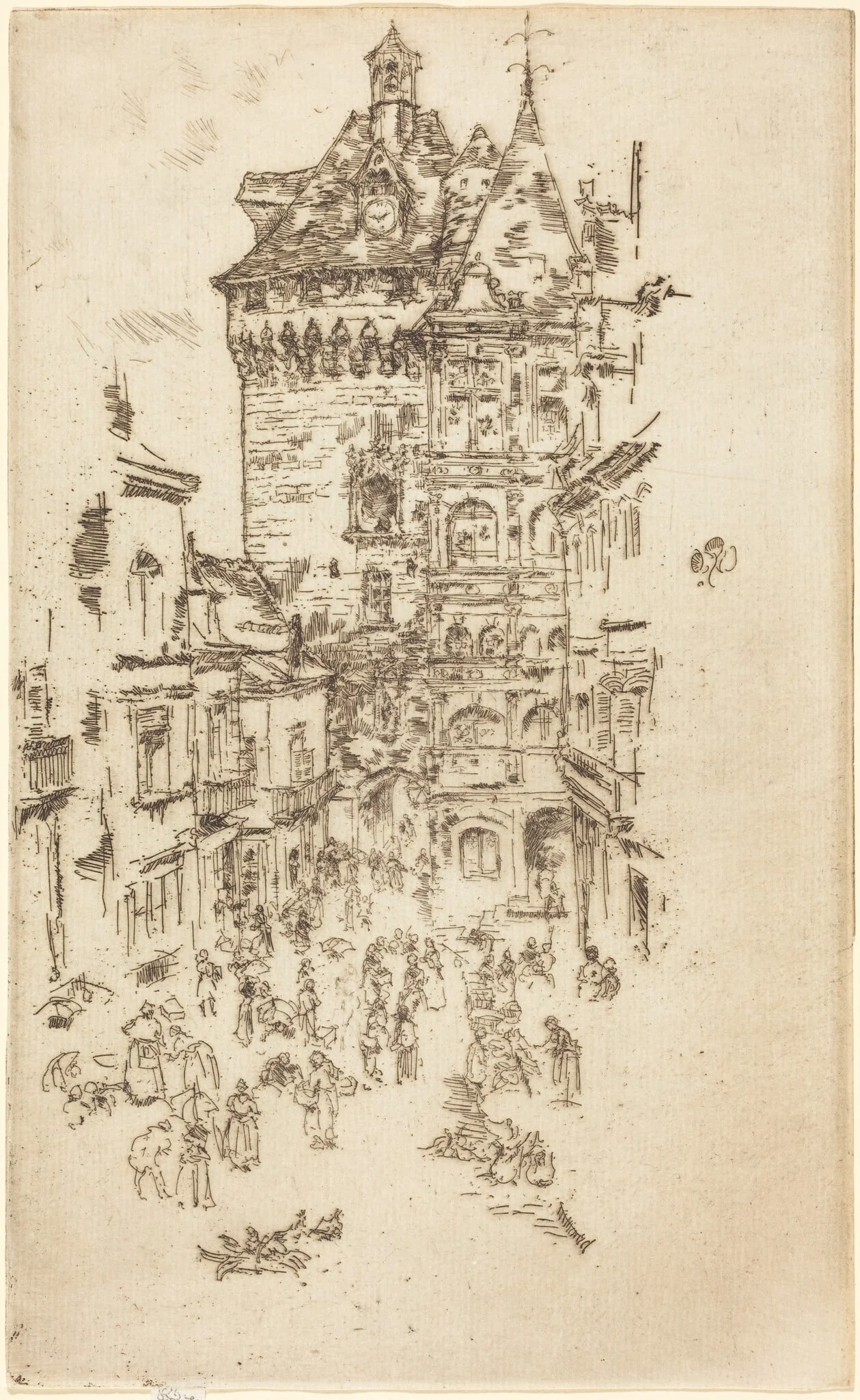 Hotel de Ville, Loches, by James McNeill Whistler, ink, 1888