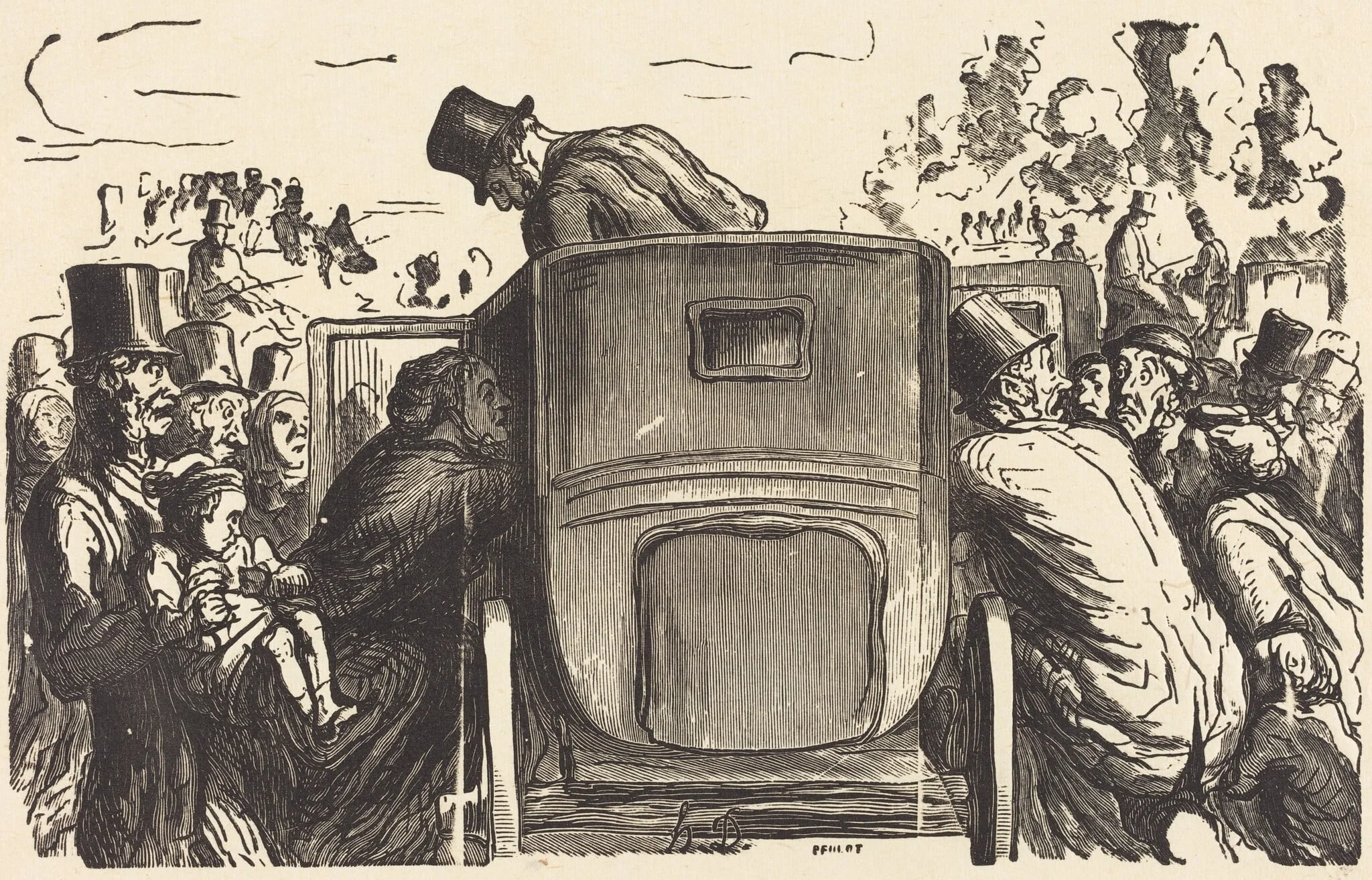 Exposition universelle: L'Etranger trouve toutes les facilites desirables..., by Julien Antoine Peulot, ink, 1867