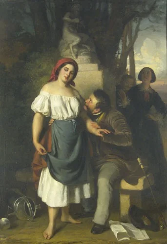 A Suitor Surprised, by Alajos Györgyi Giergl, oil, 1856
