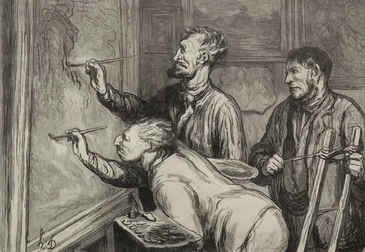 The Paintings Exhibition of 1868: Giving it the last touch, by Honoré Daumier, 1868