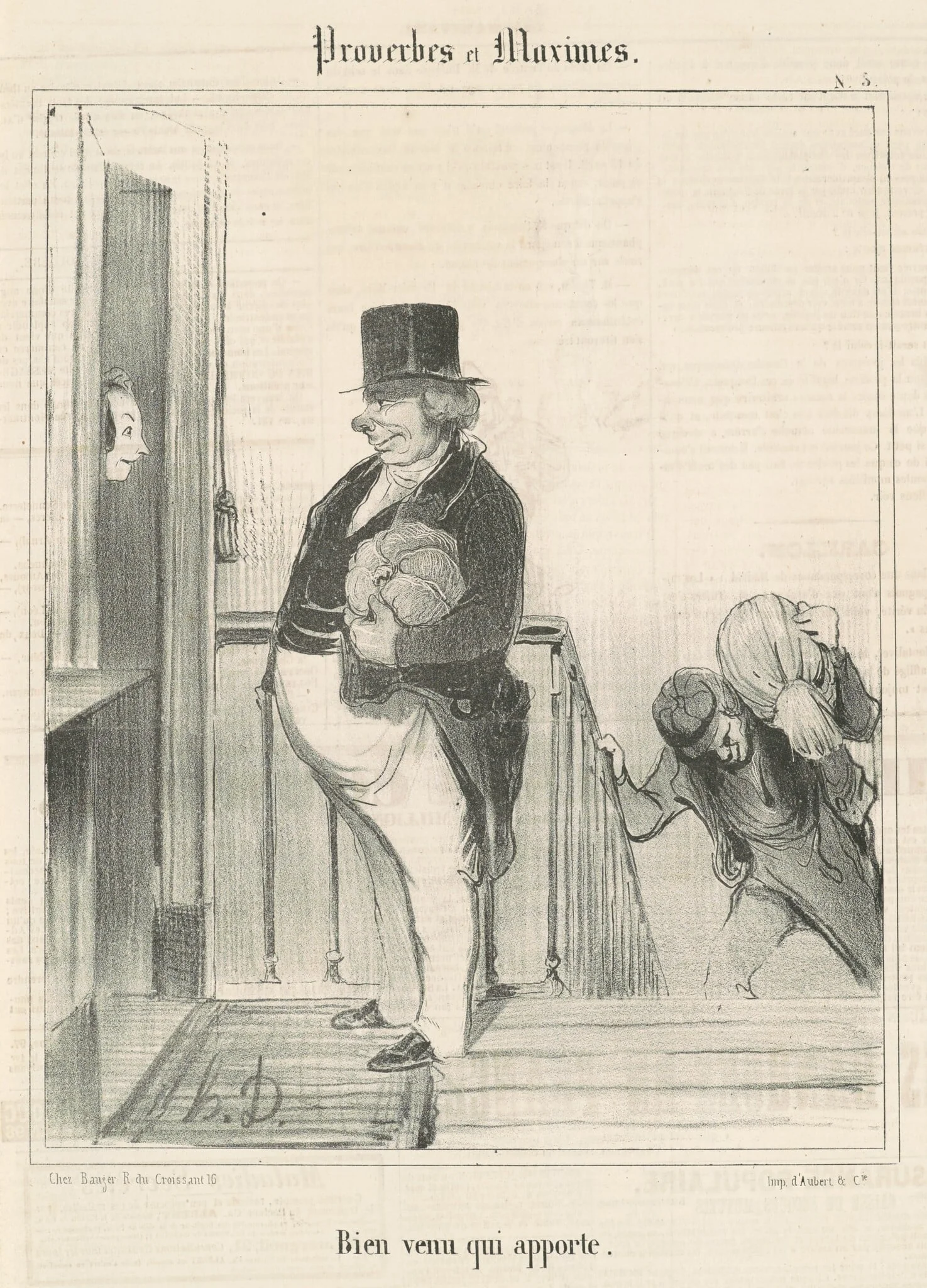 Bien venu qui apporte, by Honoré Daumier, ink, 1840
