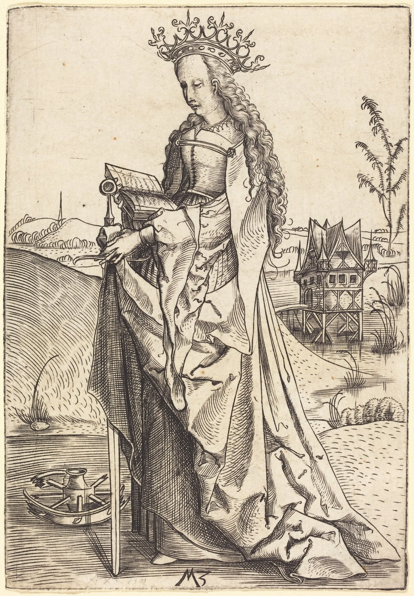 Saint Catherine, by Master MZ, ink, 1500