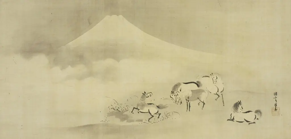 Frolicking Horses under Mt. Fuji