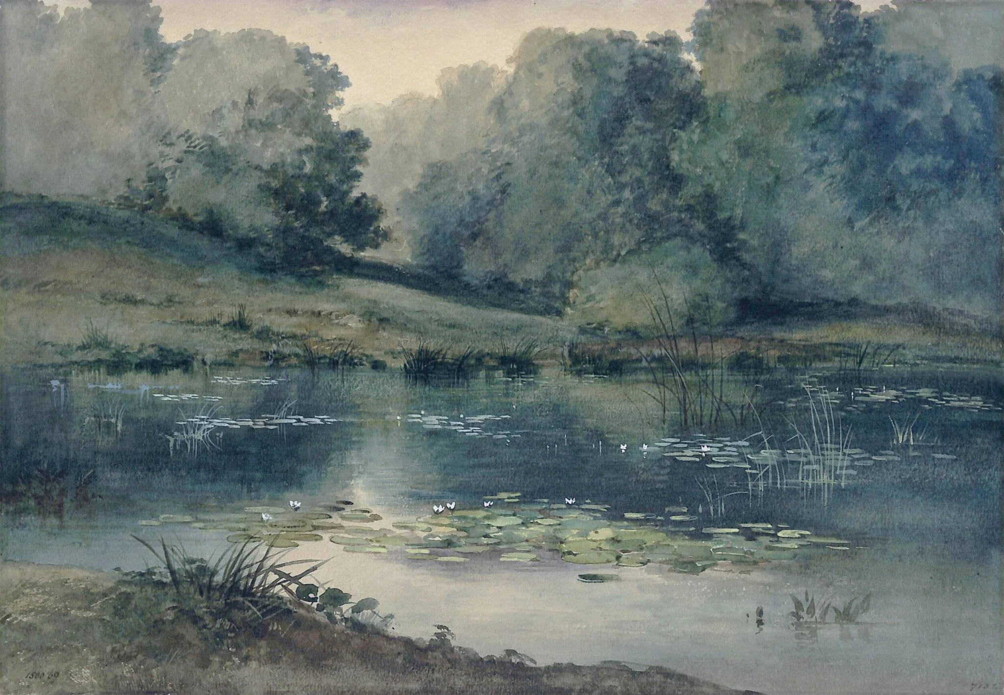 Pond with water lilies, by Unknown, watercolor, 1825
