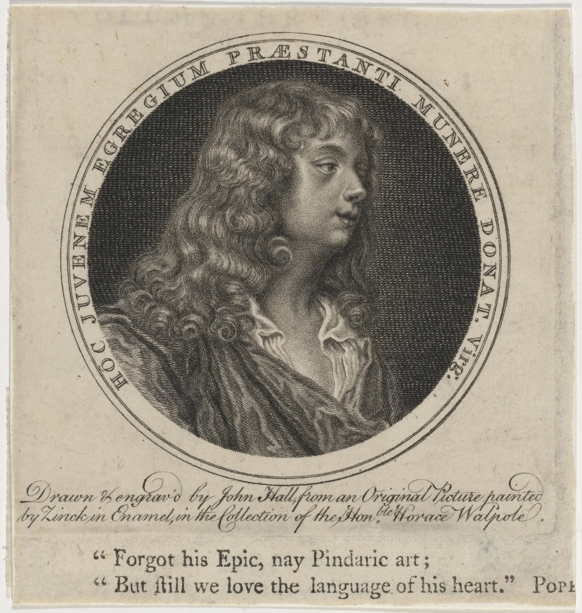 Abraham Cowley, by John Hall, ink, 1768