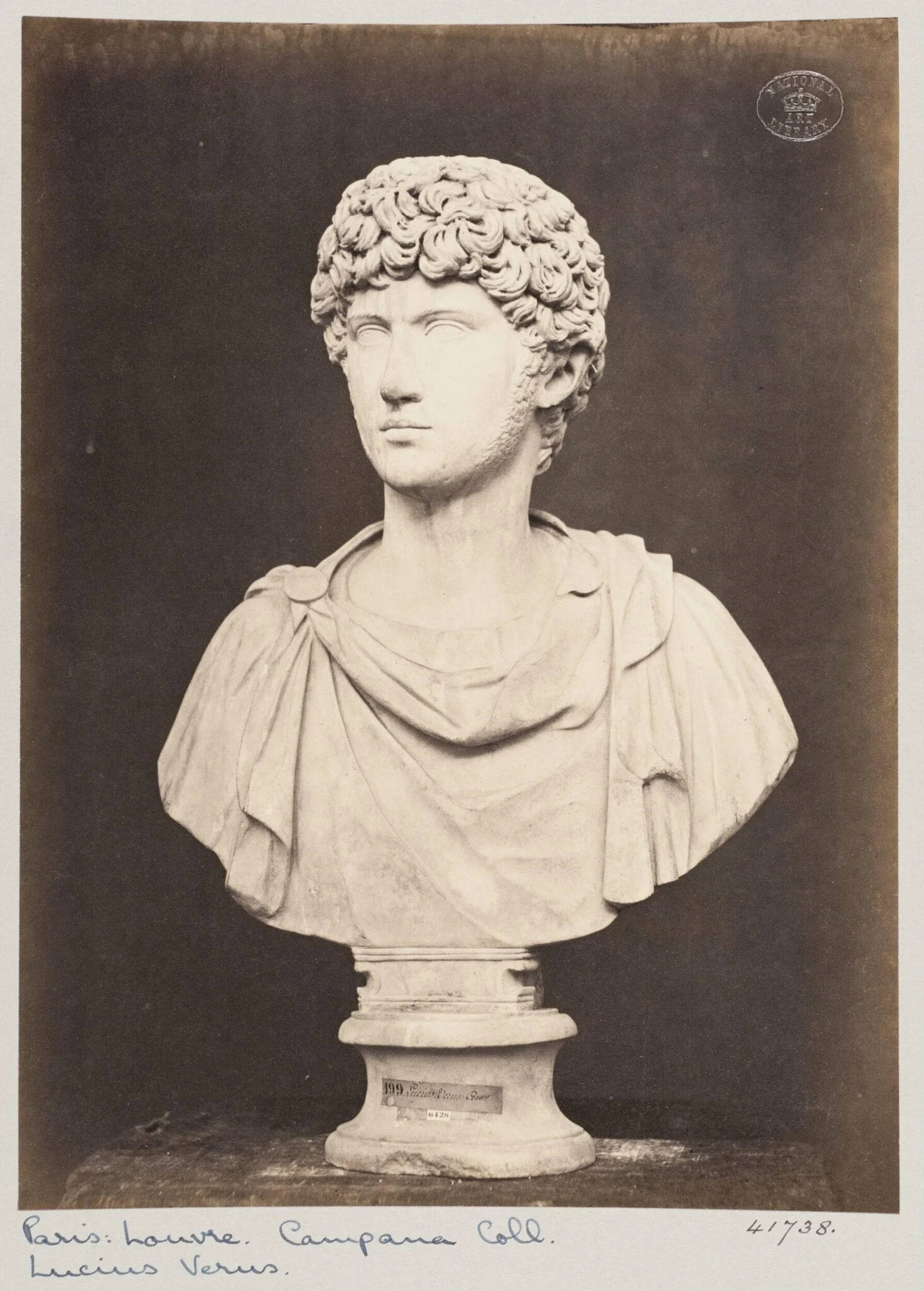 Marble bust of Lucius Verus, by Louise Laffon, photographic, 1864