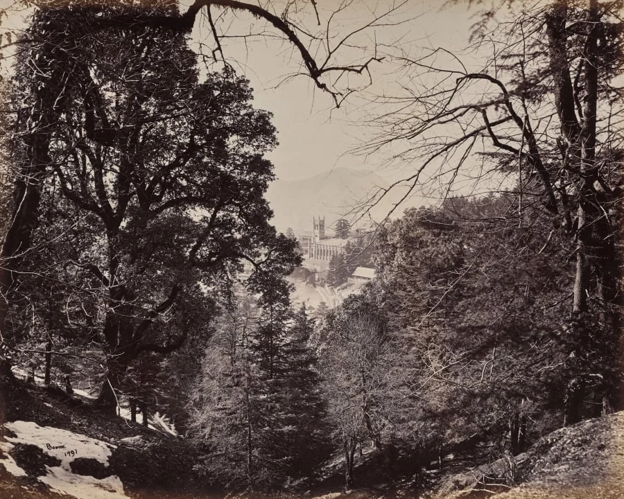 Shimla. The Church Through the Trees, from Jakko, by Samuel Bourne, 1866