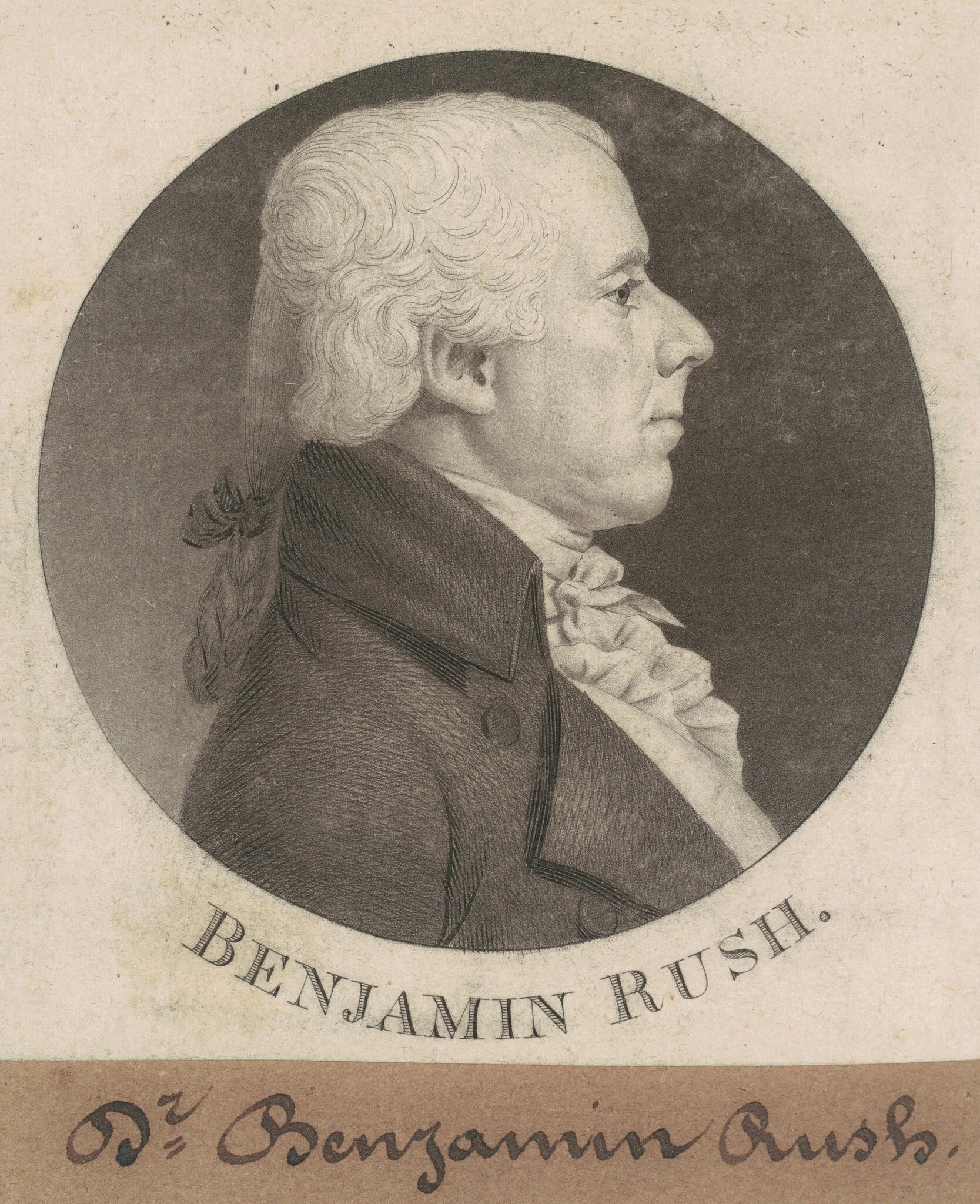 Benjamin Rush, by Charles Balthazar Julien Févret de Saint-Mémin, ink, 1802