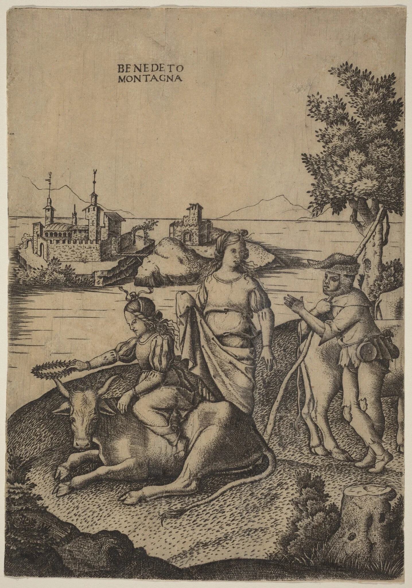 The Rape of Europa, by Benedetto Montagna, ink, 1518