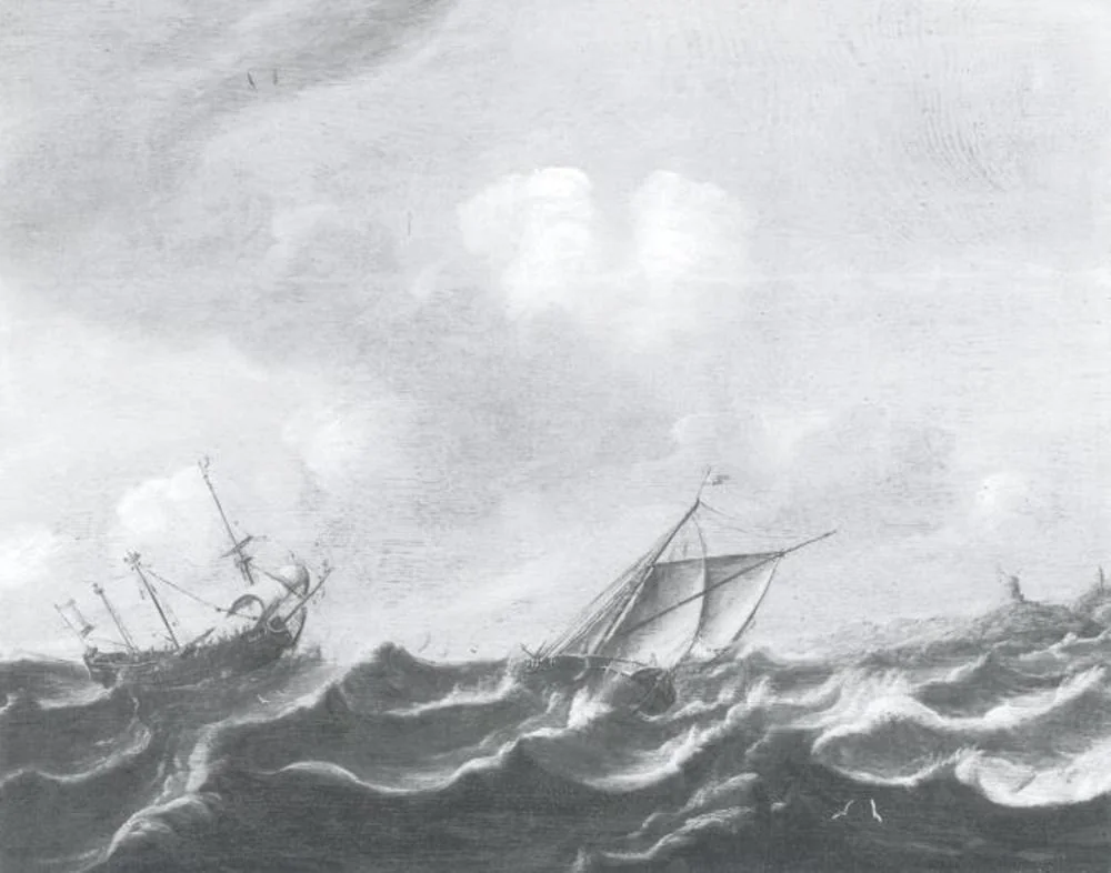 Ships in a Gale, by Pieter Mulier the Elder, oil, 1638