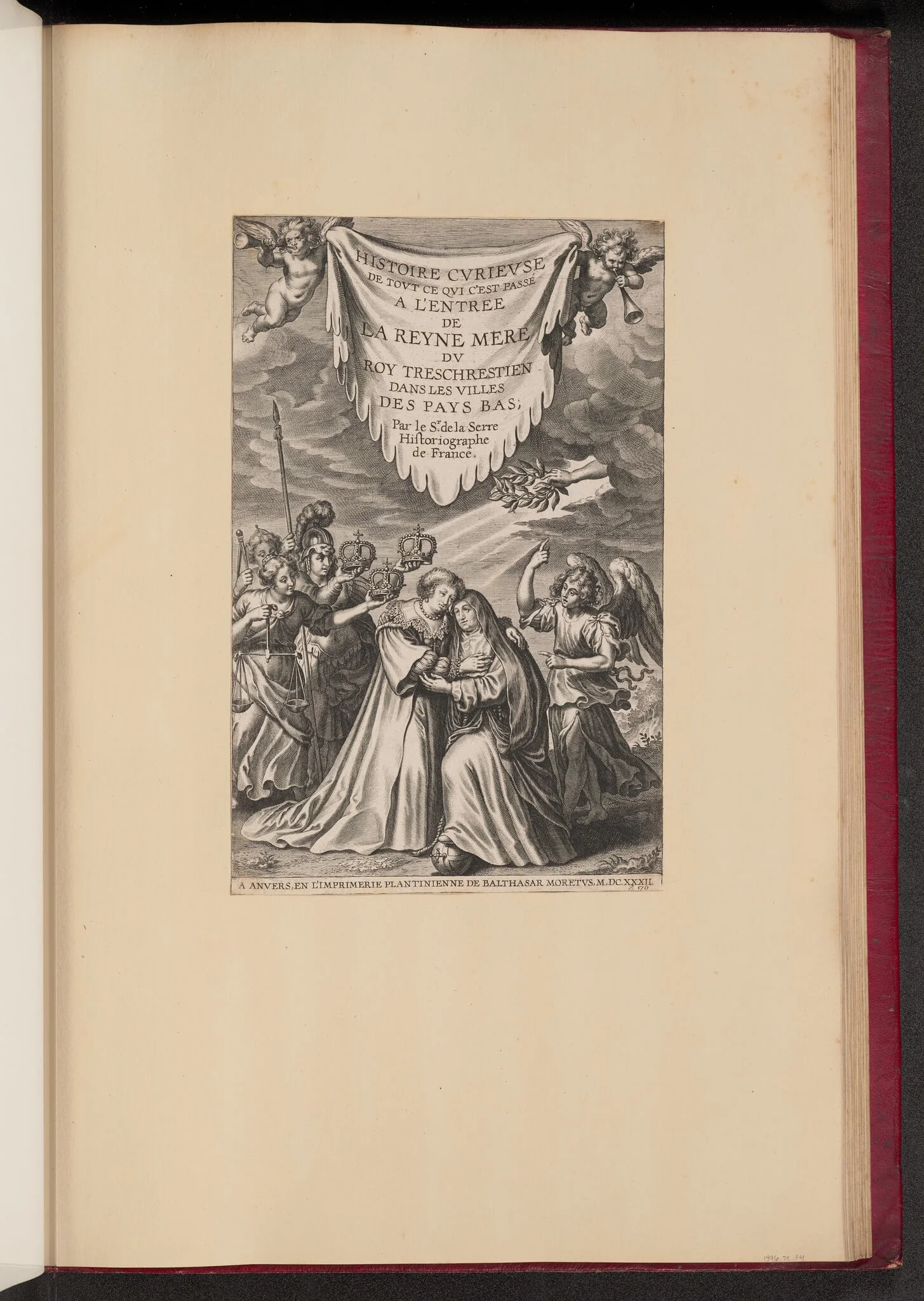 Title Page for Histoire Cvrievse de Tovt Ce Qui C'est Passé a l'Entree de La Reyne Mere dv Roy Treschrestien..., by Cornelis Galle I, ink, 1632