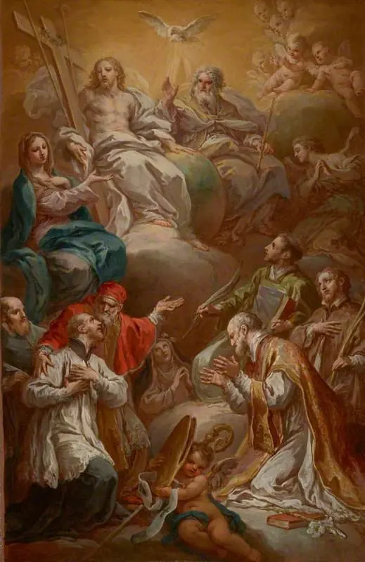 The Virgin recommending a group of Saints to the Holy Trinity