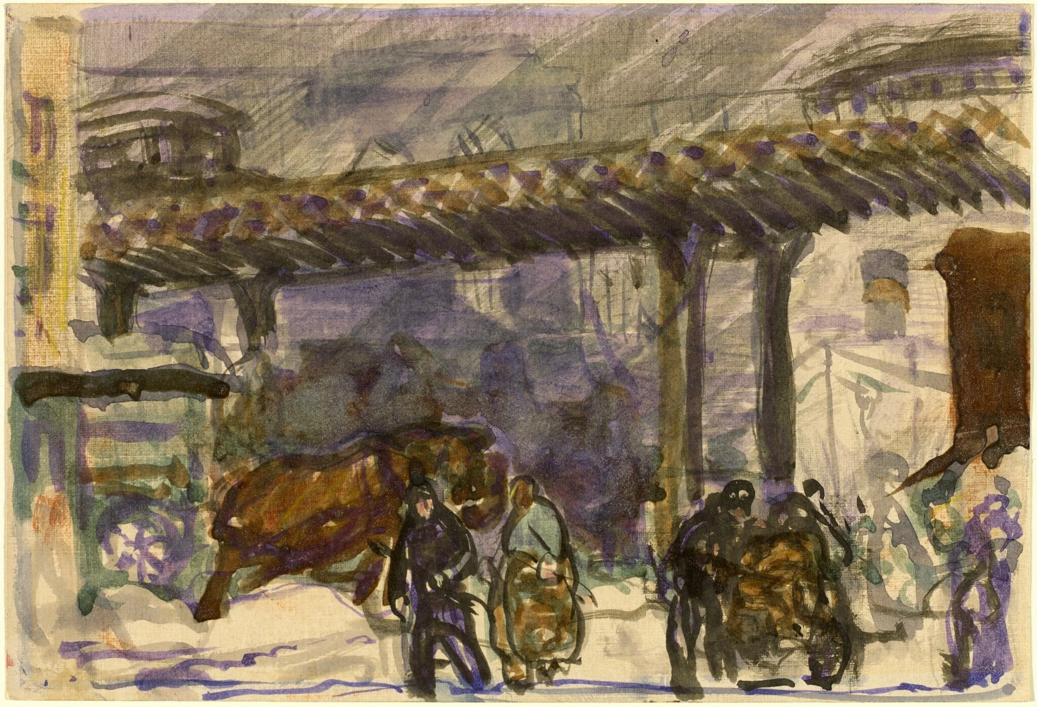 A Winter Day - Under the Elevated near Brooklyn Bridge, by George Bellows, paint, 1907