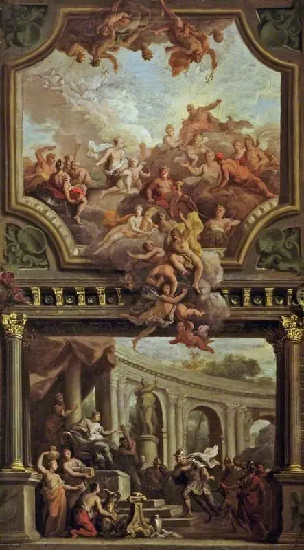 Aeneas before Dido, and Venus Supplicating Jupiter (sketch for a wall and ceiling decoration)