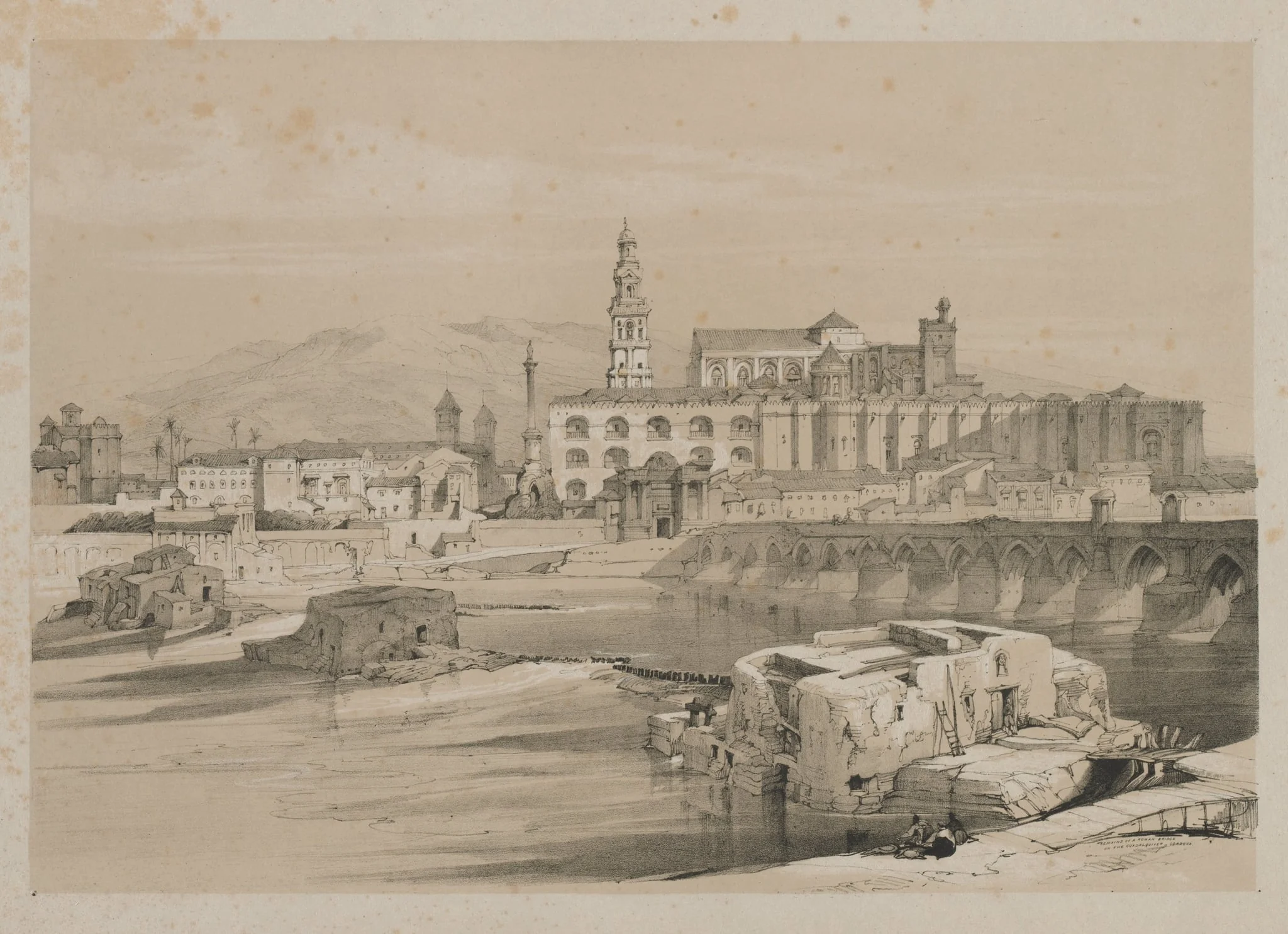 Picturesque Sketches in Spain: Remains of a Roman Bridge on the Guadalquiver, Cordova