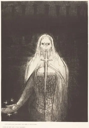Et il avait dans sa main droit sept etoiles, et de sa bouch sortait une epee aigue a deux tranchants (And he had in his right hand seven stars; and out of his mouth went a sharp two-edged sword)