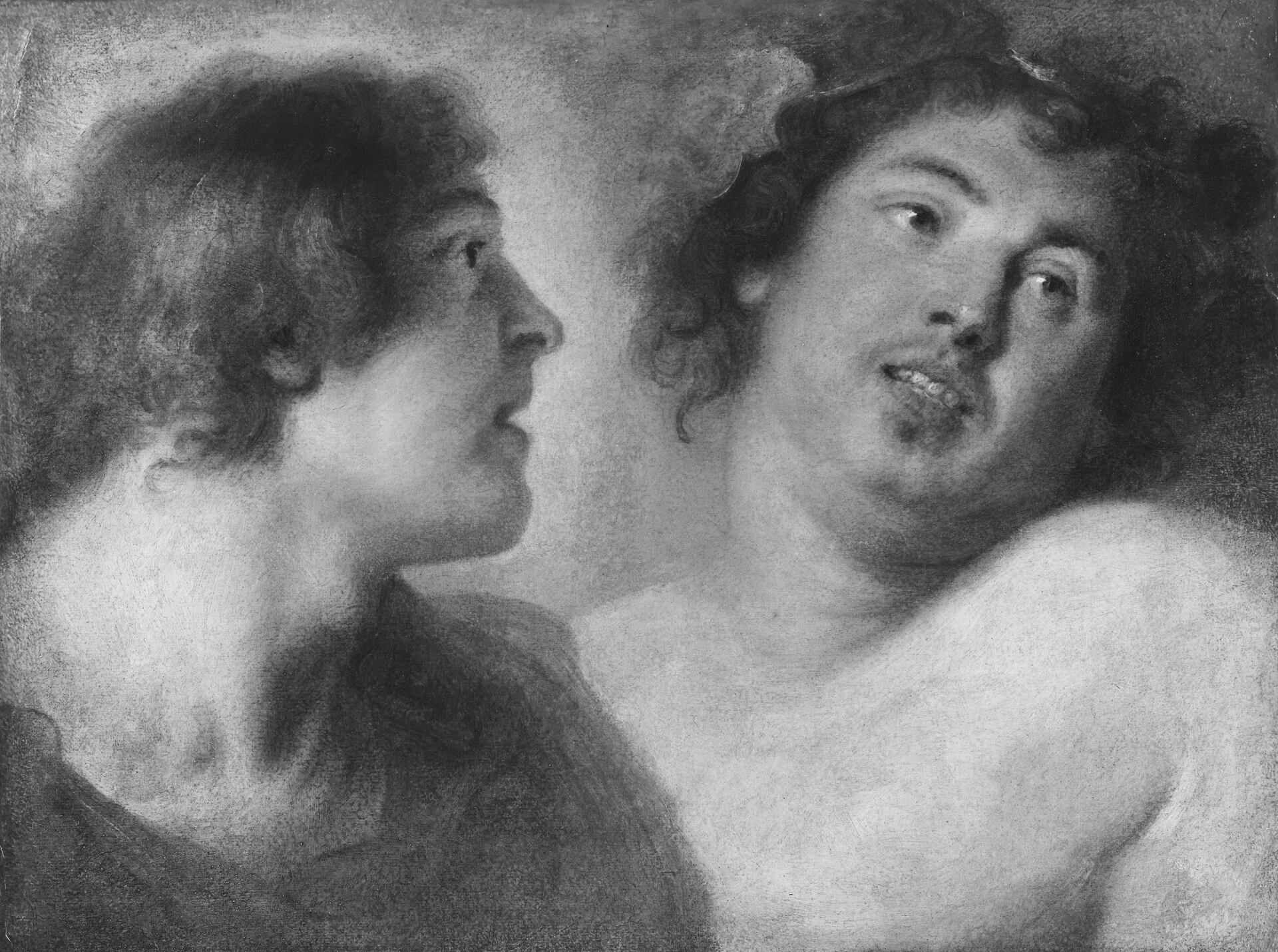 Study of Two Male Heads (Possibly for Bacchus), by Unknown, unspecified, 1850