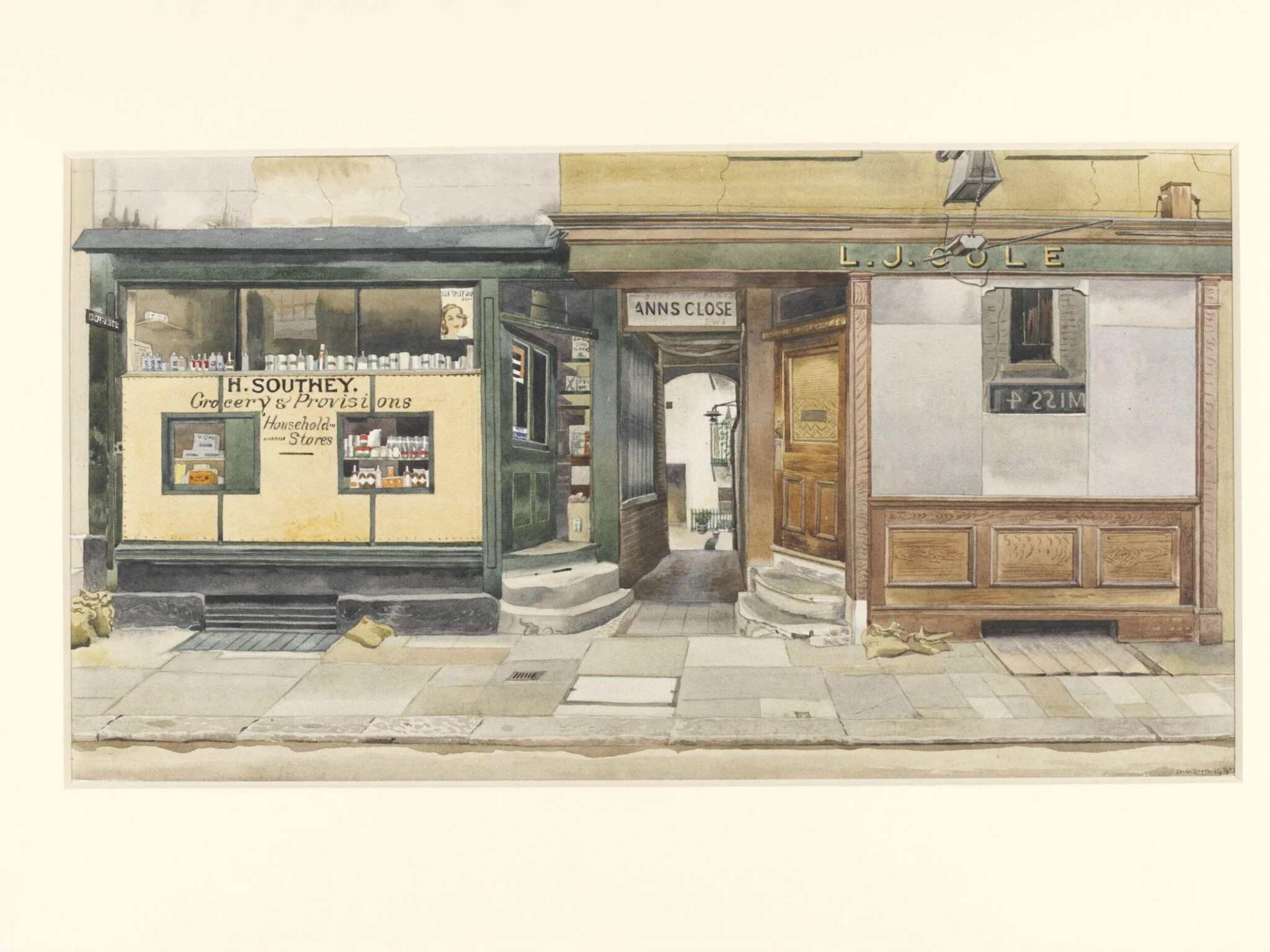Kinnerton Street, Wilton Place, S.W.1, by Dimond, watercolor, 1943