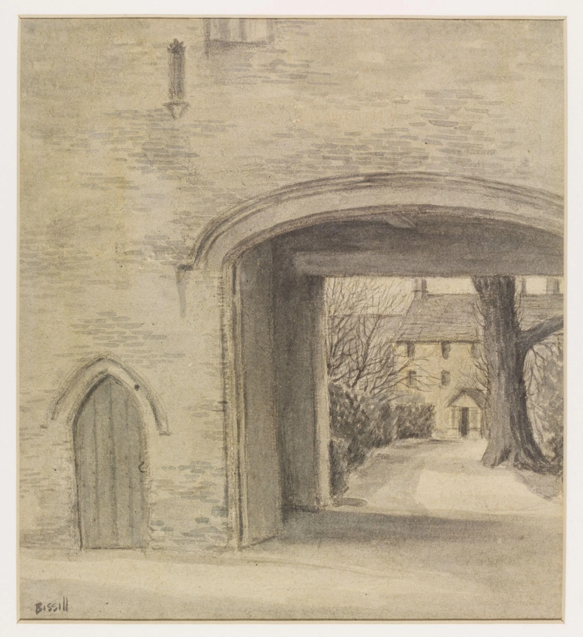 Old Monastery Doorway, now the entrance to Quenington Court, Quenington, by Bissill, watercolor, 1940