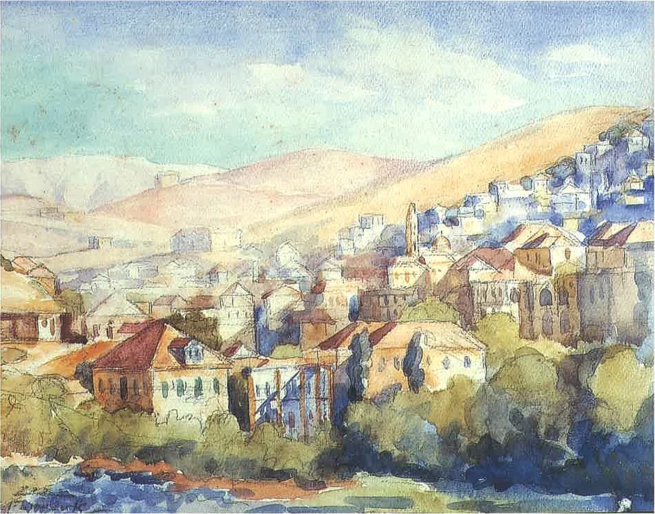 A View from Zahlé, by Moustafa Farroukh, watercolor, 1939