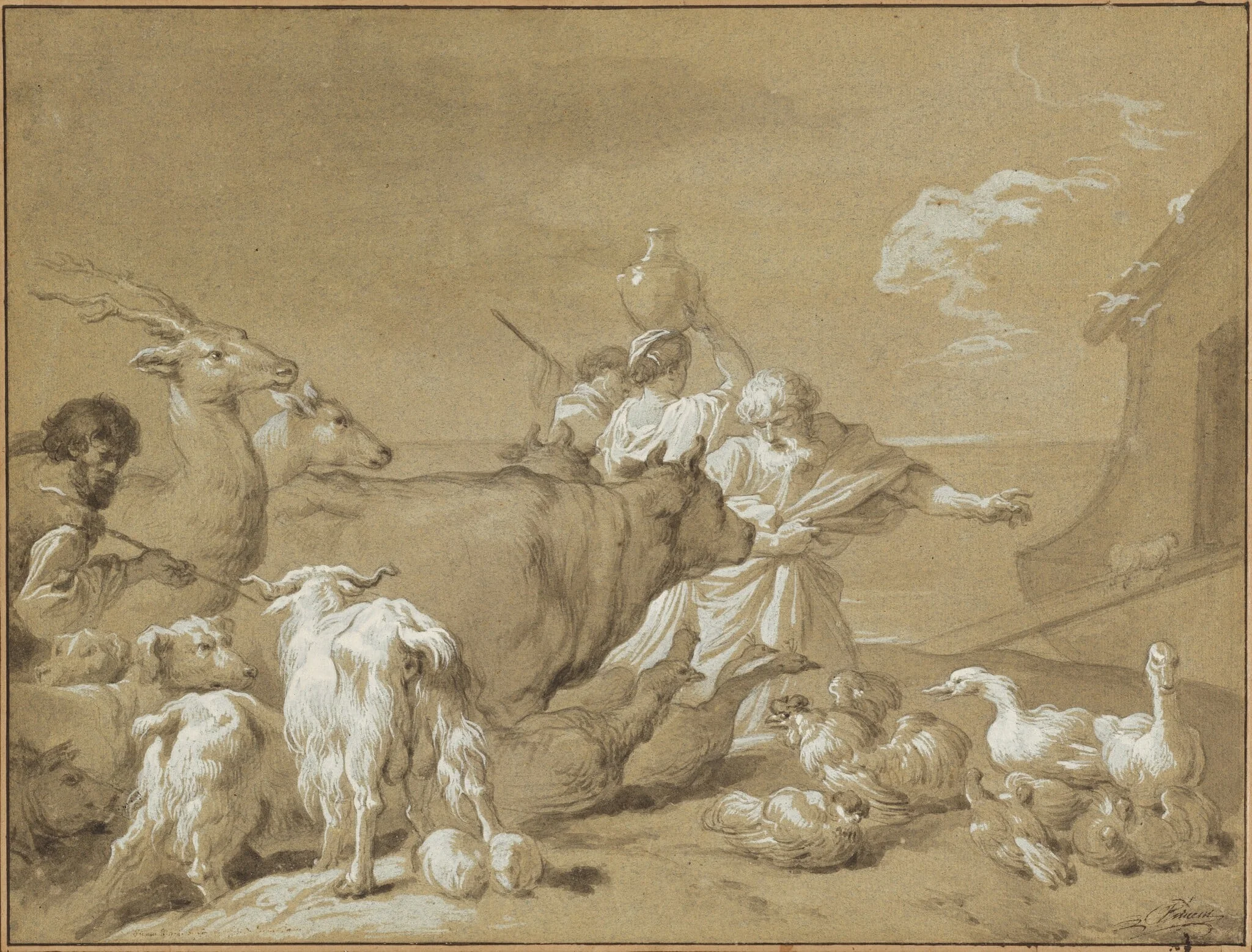 Noah Leading the Animals into the Ark, by François-André Vincent, chalk, 1774
