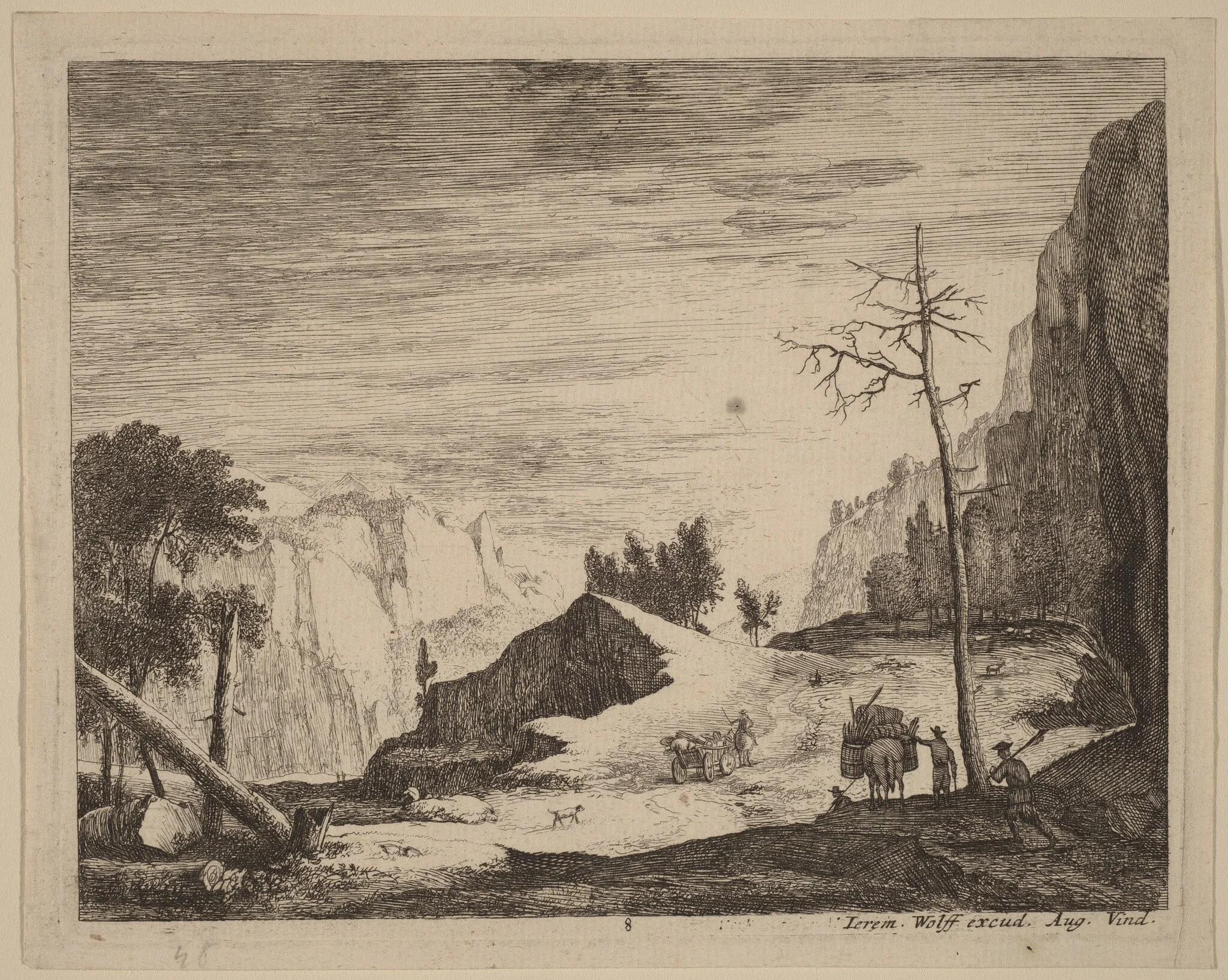 Mountainous Landscape with a Cart: pl.8, by Roelant Roghman, ink, 1660