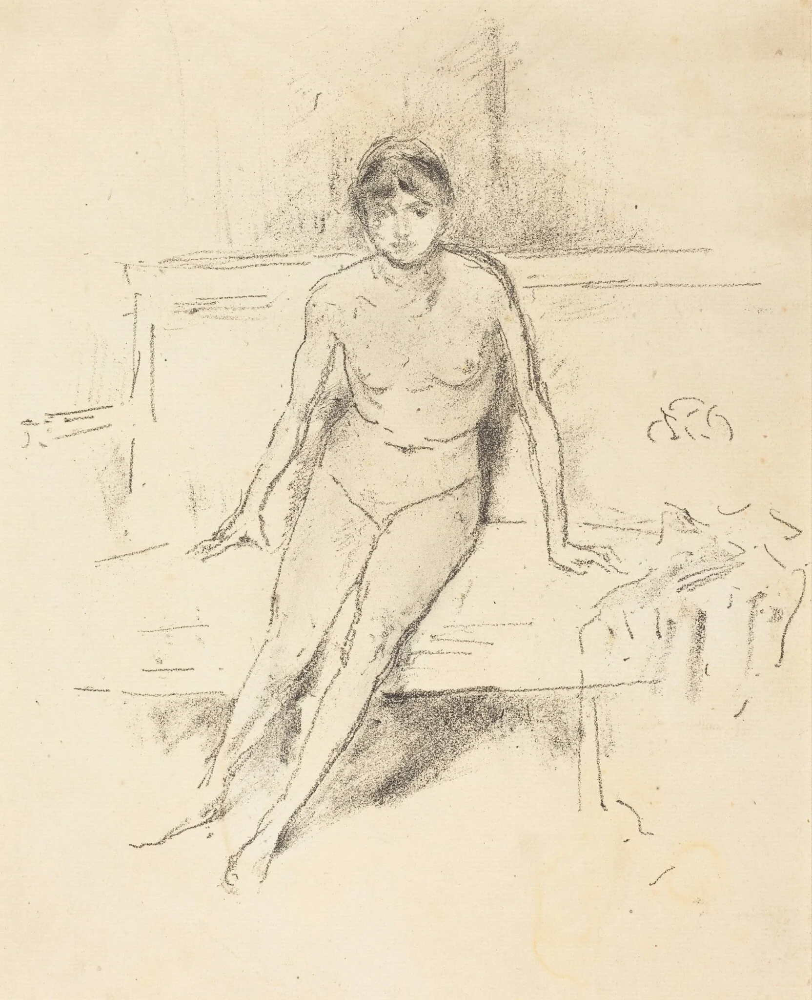 Nude Model on an Empire Sofa, by James McNeill Whistler, ink, 1893