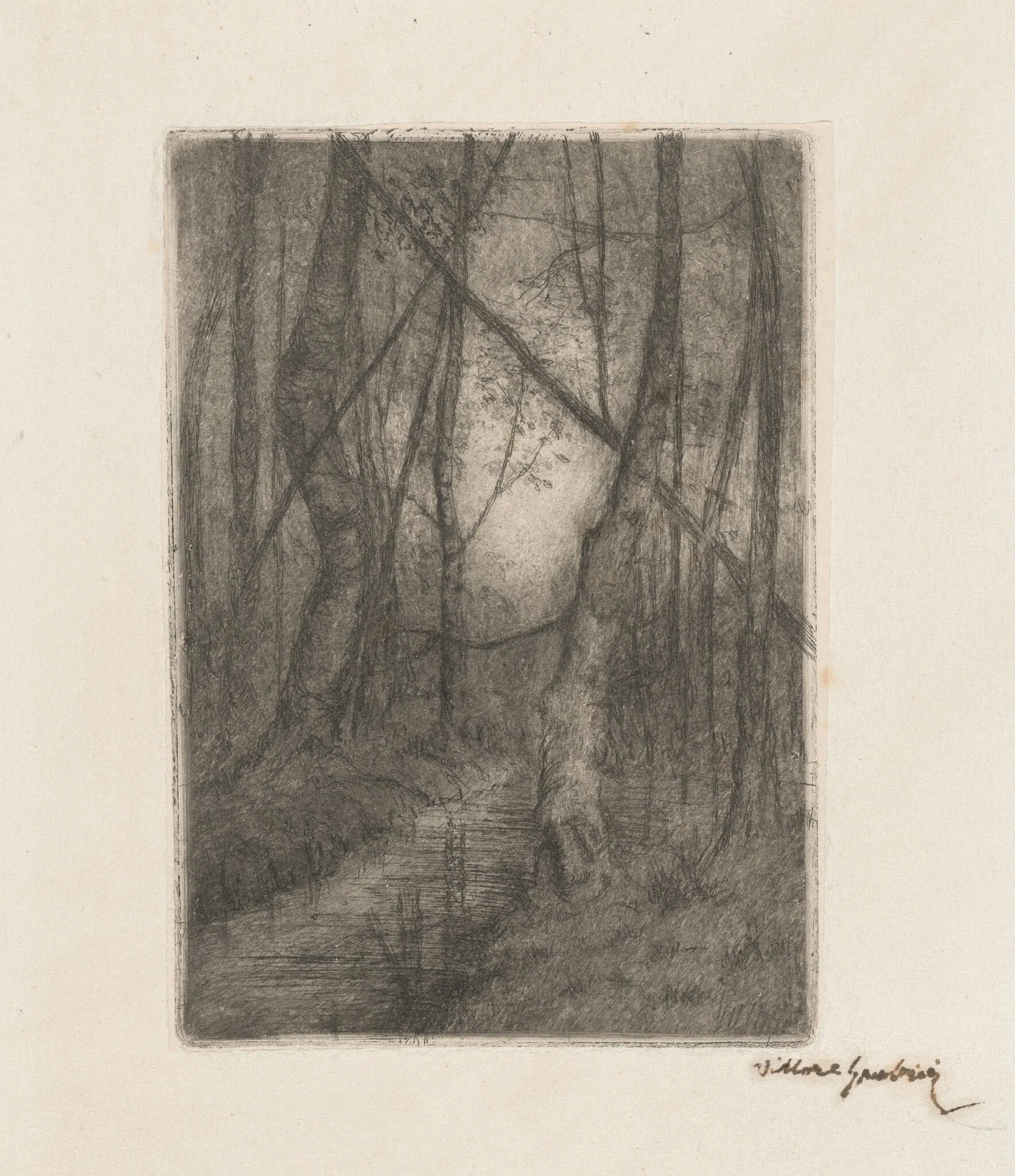 Stream in the Woods, by Vittore Grubicy, ink, 1894
