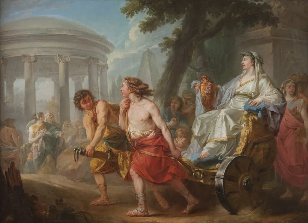 Cleobis and Biton with Cydippe in the Front of Hera Temple