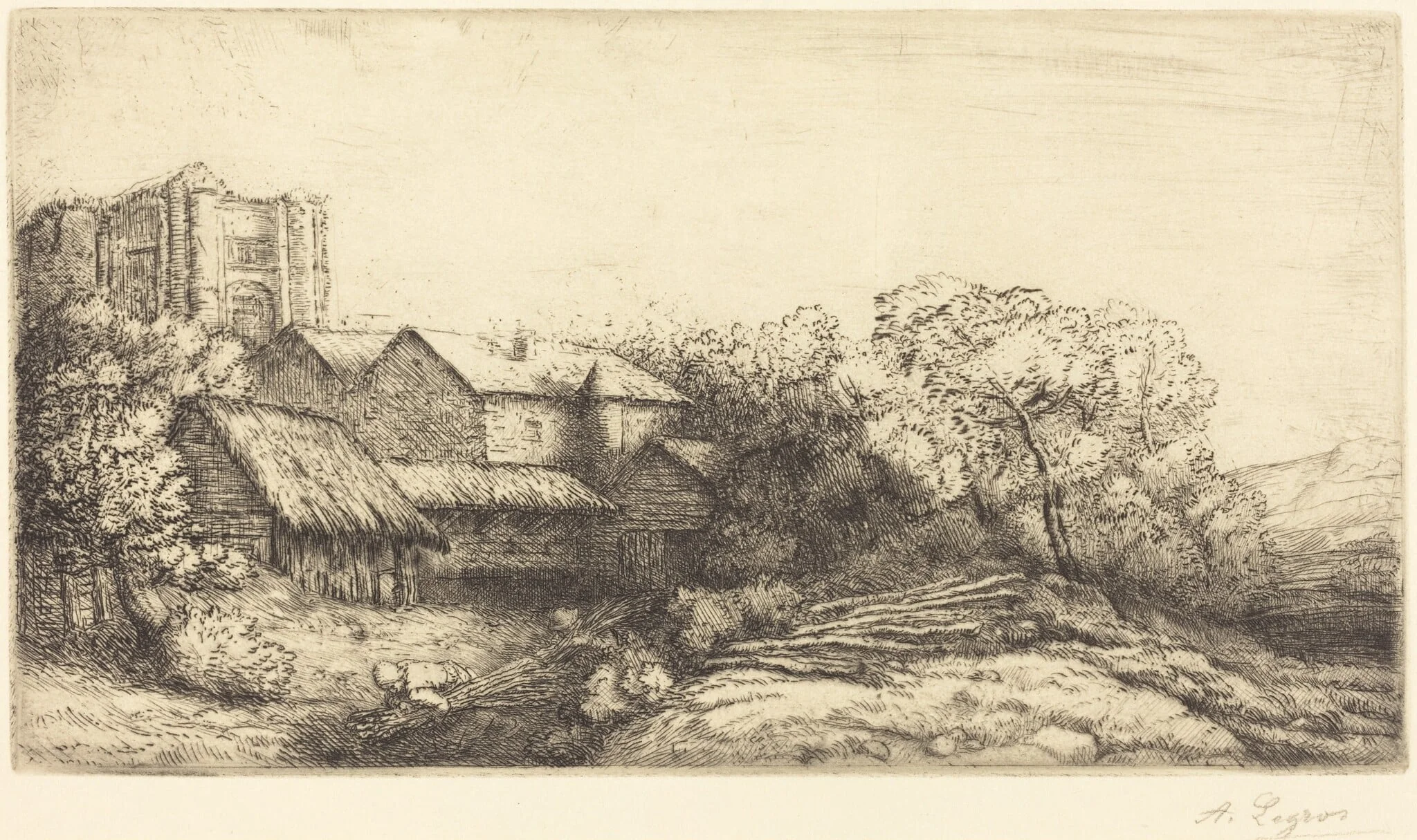 Farm at the Monastery (La ferme de l'abbaye), by Alphonse Legros, ink, 1874