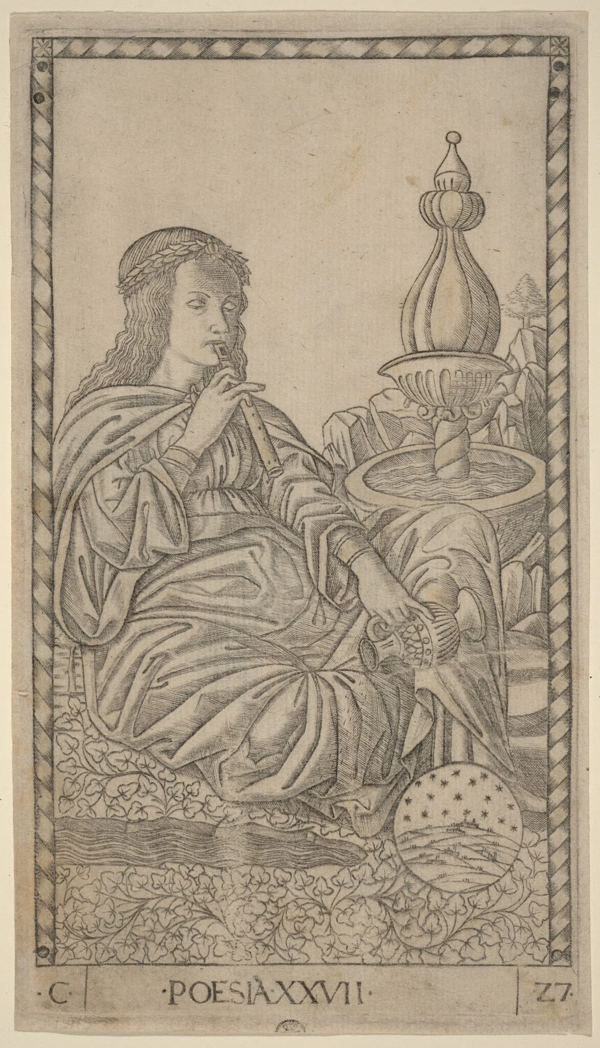 Poesia (Poetry), by Master of the E-Series Tarocchi, ink, 1465