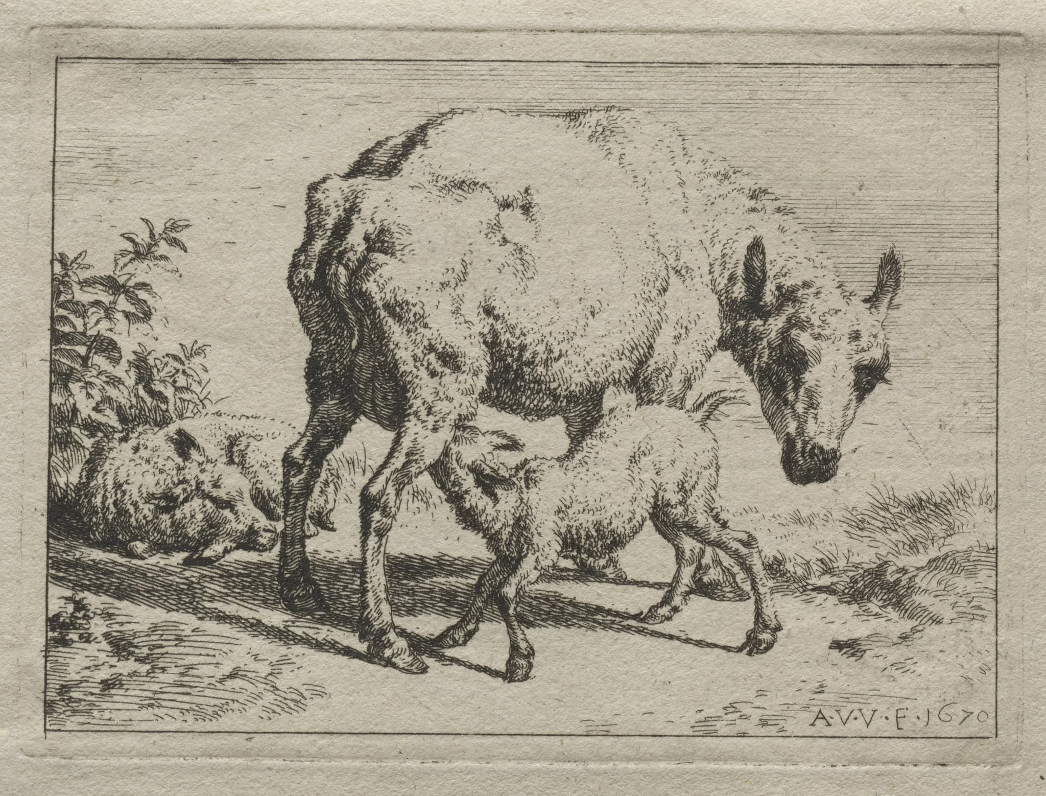 The Ewe and Two Lambs, by Adriaen van de Velde, 1670