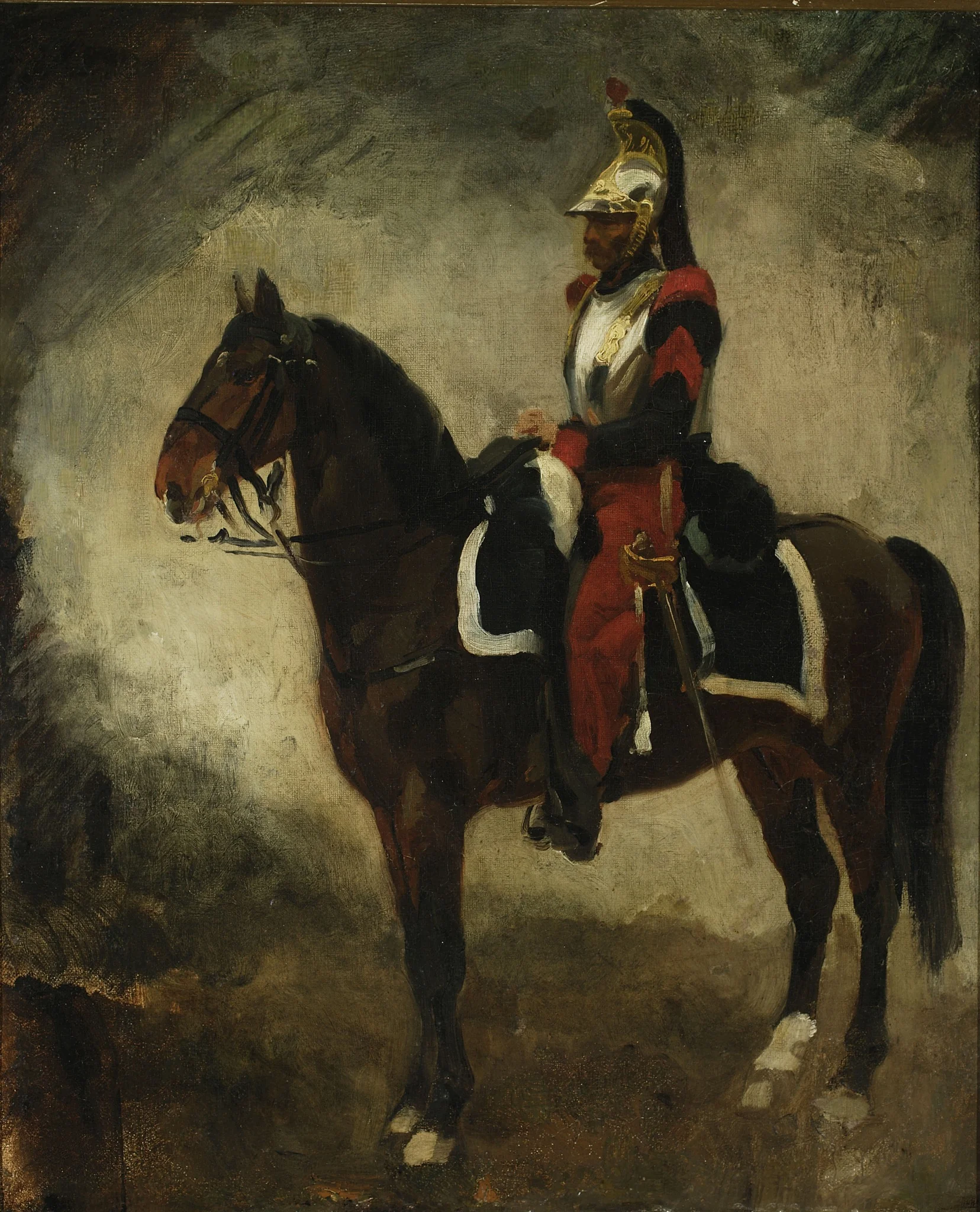 Cuirassier on a bay horse, by Piotr Michałowski, oil, 1833