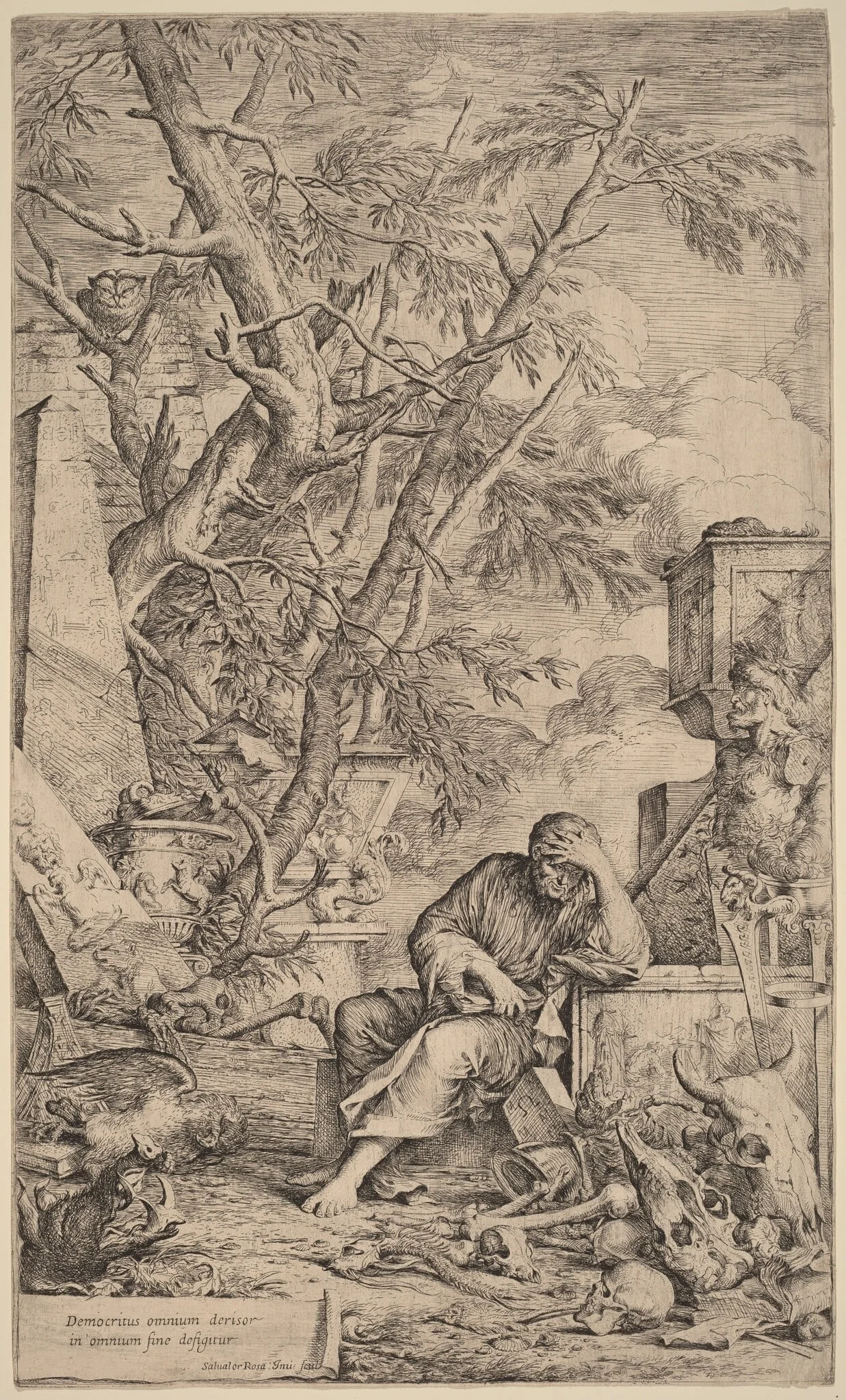 Democritus in Meditation, by Salvator Rosa, ink, 1662