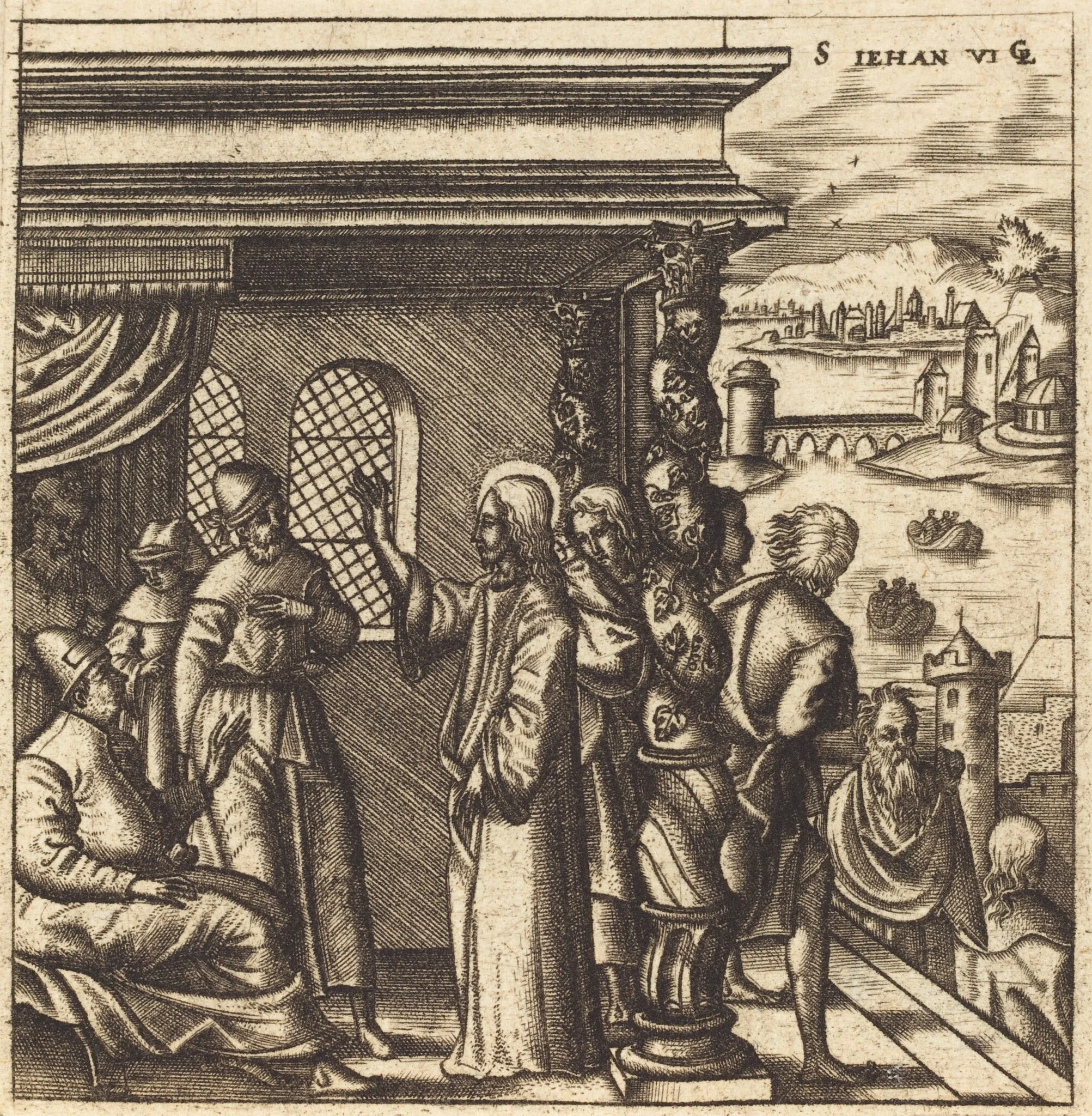 Christ Teaching in the Synagogue, by Léonard Gaultier, ink, 1578