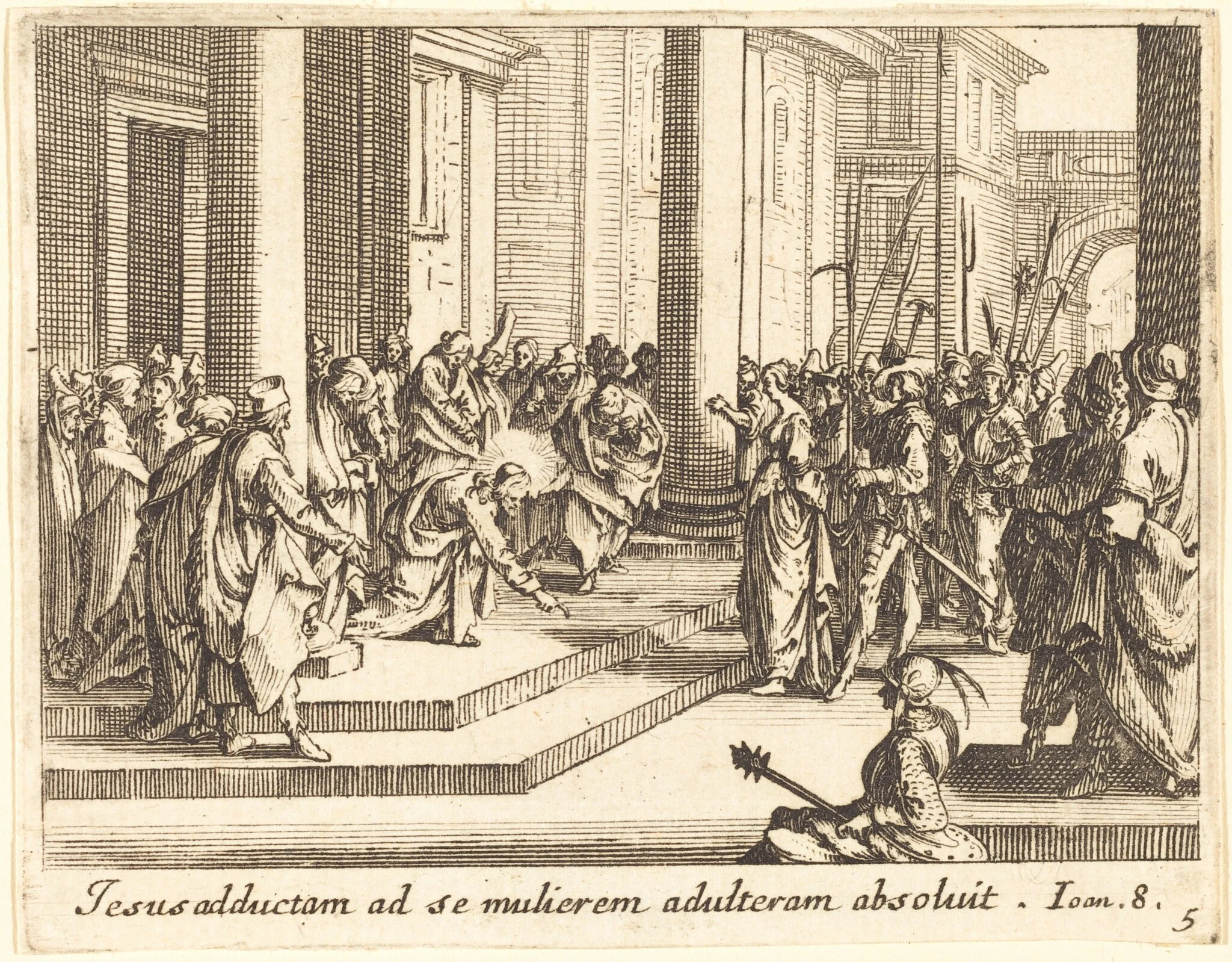Christ and the Woman Taken in Adultery, by Jacques Callot, ink, 1635