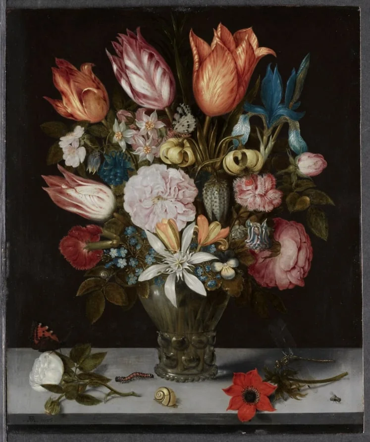 Flowers in a Glass, by Ambrosius Bosschaert, unspecified, 1606